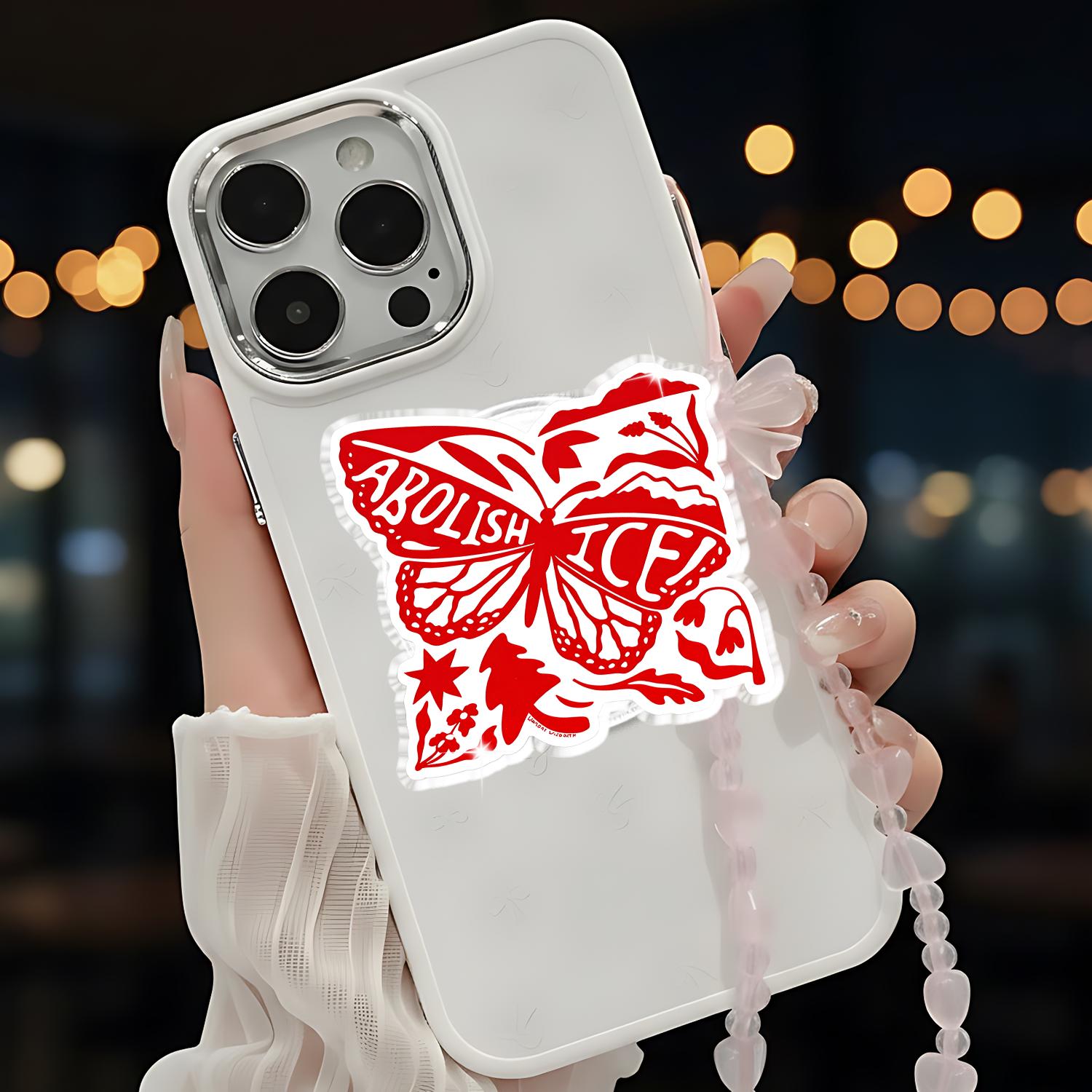 Abolish ICE Butterfly Phone Grip – Red Protest Phone Holder, Stupid Canadian Wolf Bird Phone Stand, Political Art, Phone Gift for Teens