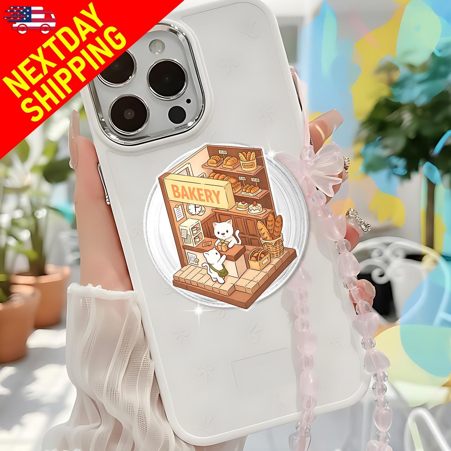 Bakery Cat Phone Grip, Cute Cat Phone Grip Stand, Kawaii Bakery Phone Holder, Cozy Aesthetic Phone Accessory Gift