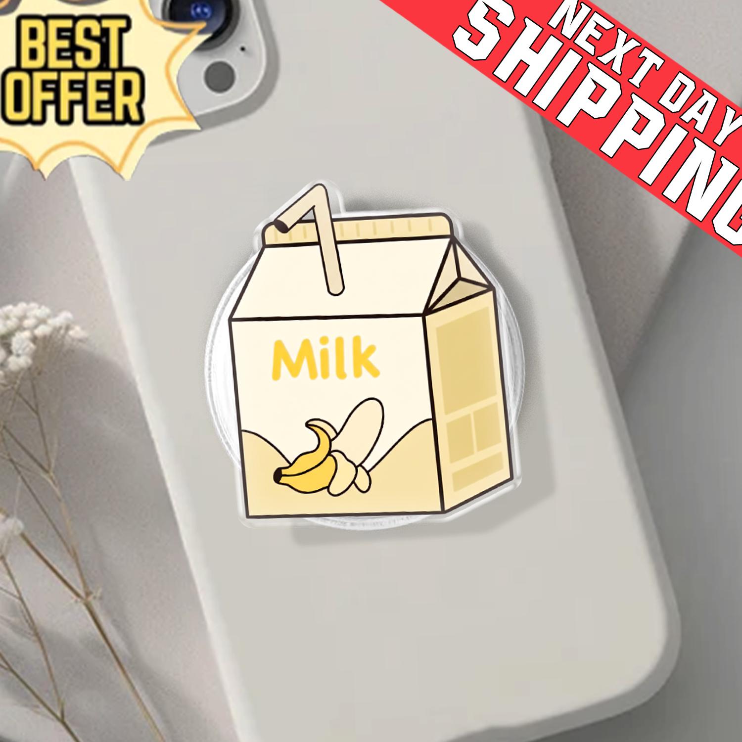 Banana Milk Carton Phone Grip, Aesthetic Kawaii MagSafe Pop Socket, Cute Pastel Yellow Gift, Realistic Banana Dairy Mobile Stand