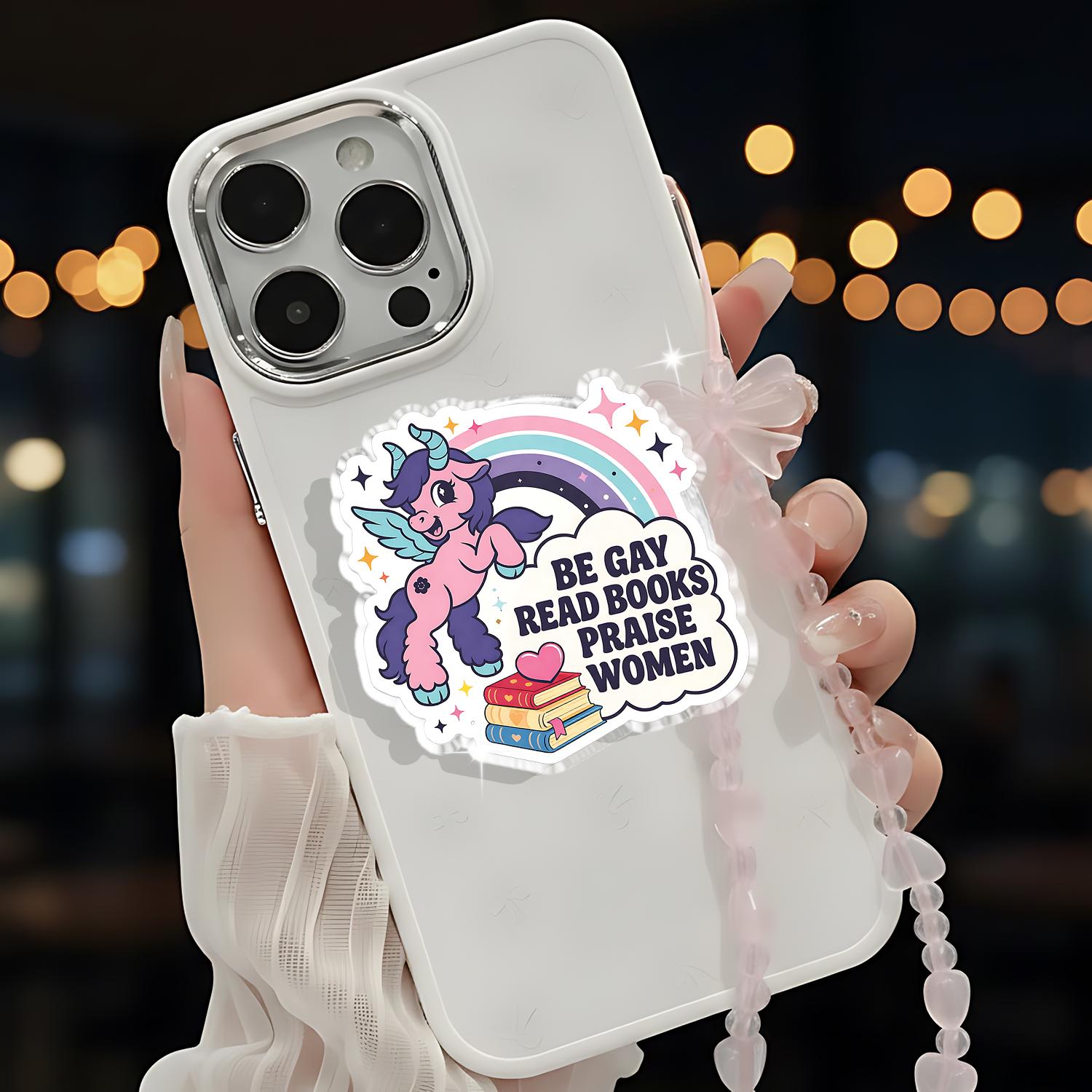 Be Gay Read Books Praise Women Magnetic Phone Grip, Cute Unicorn Pride Phone Holder, LGBTQ Feminist Book Lover Gift