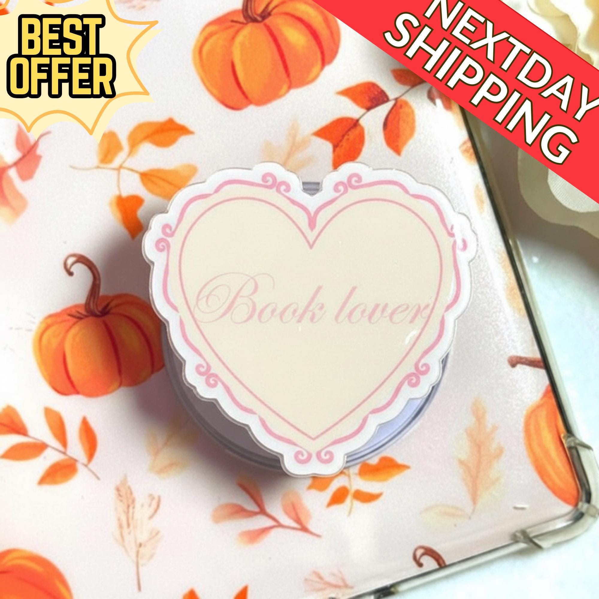 Book Lover Magnetic Phone Grip – Cute Heart-Shaped Magsafe Phone Stand, Kawaii Bookish Phone Holder, Adorable Gift for Book Lovers