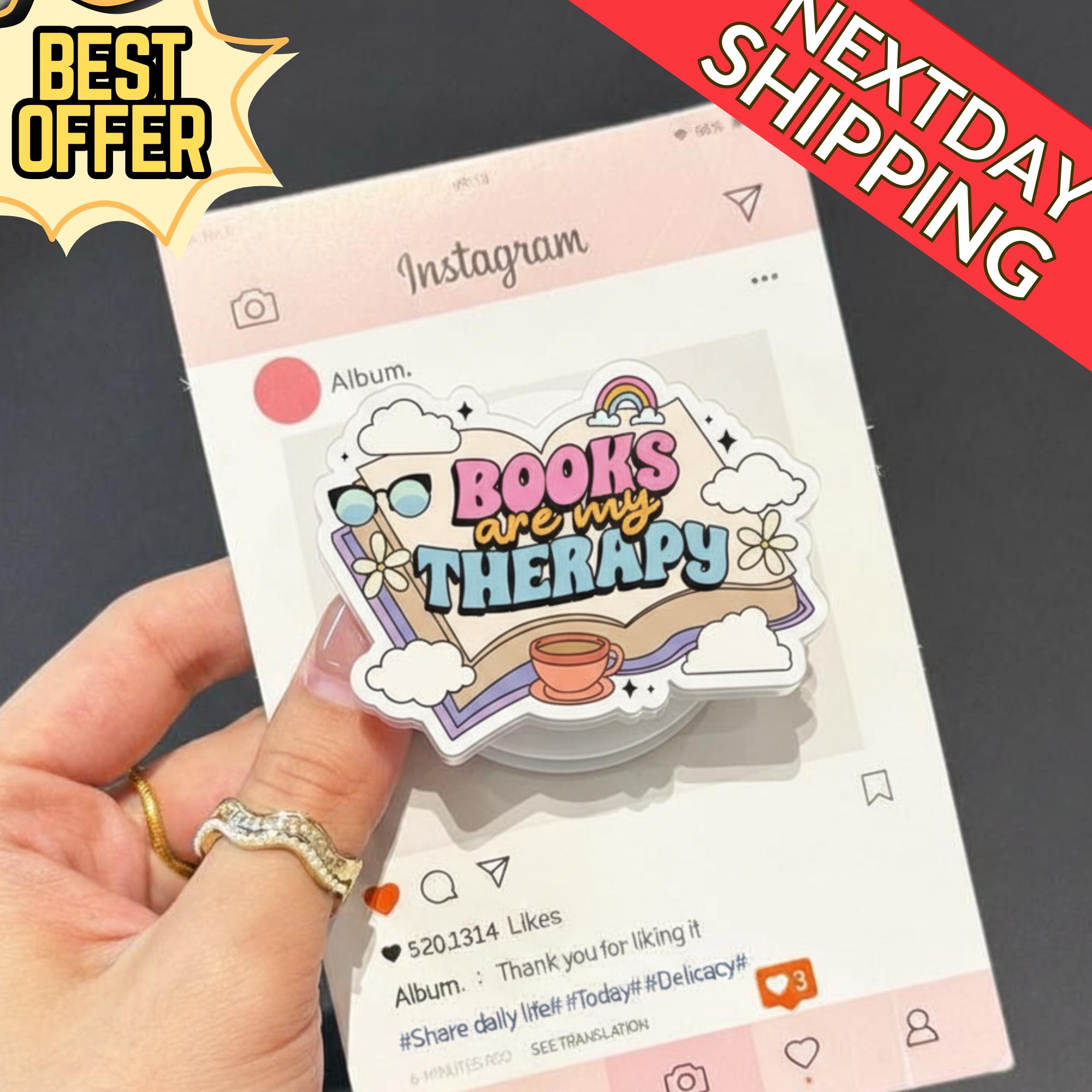 Books Are My Therapy MagSafe Phone Grip: Bookish Magnetic Griptok, Reader Gift, Aesthetic Pastel Phone Holder for Book Lovers