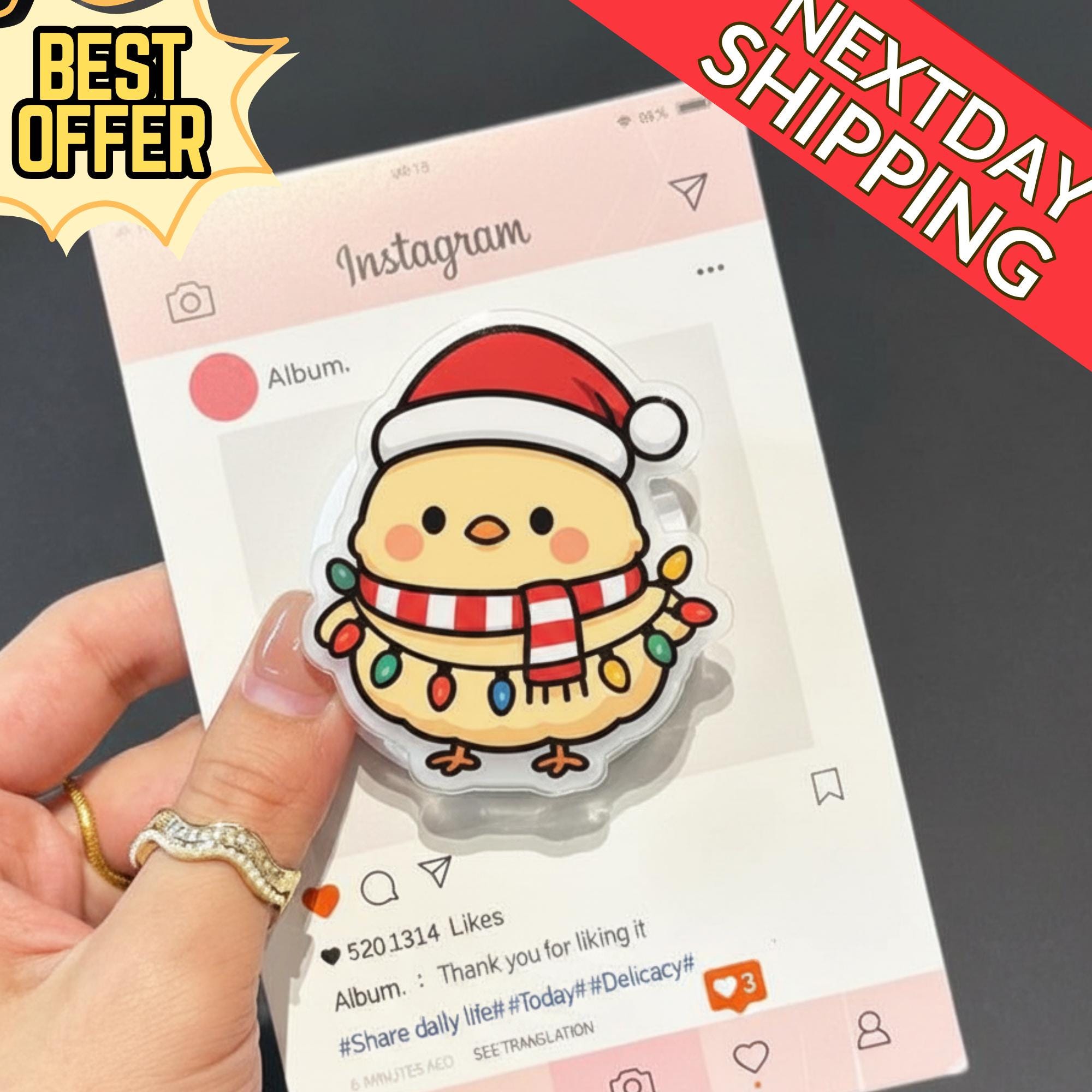 Christmas Chick MagSafe Phone Grip – Cute Chick with Lights, Holiday Magnetic Griptok, Christmas Accessory for Kids & Teens