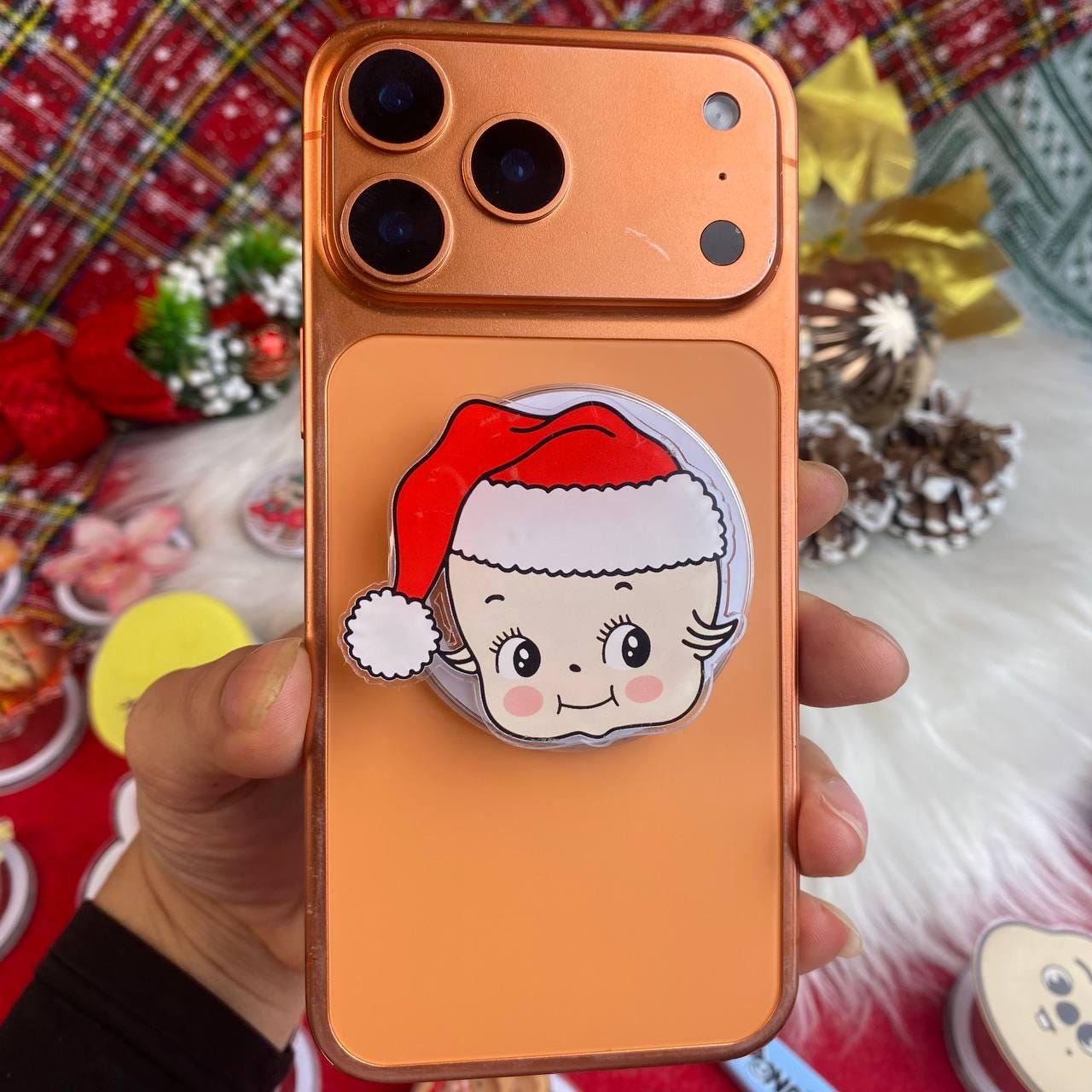 Christmas Santa Girl Phone Grip, Cute Holiday Phone Stand, Kawaii Phone Accessories, Funny Christmas Phone Holder, MagSafe Phone Grip