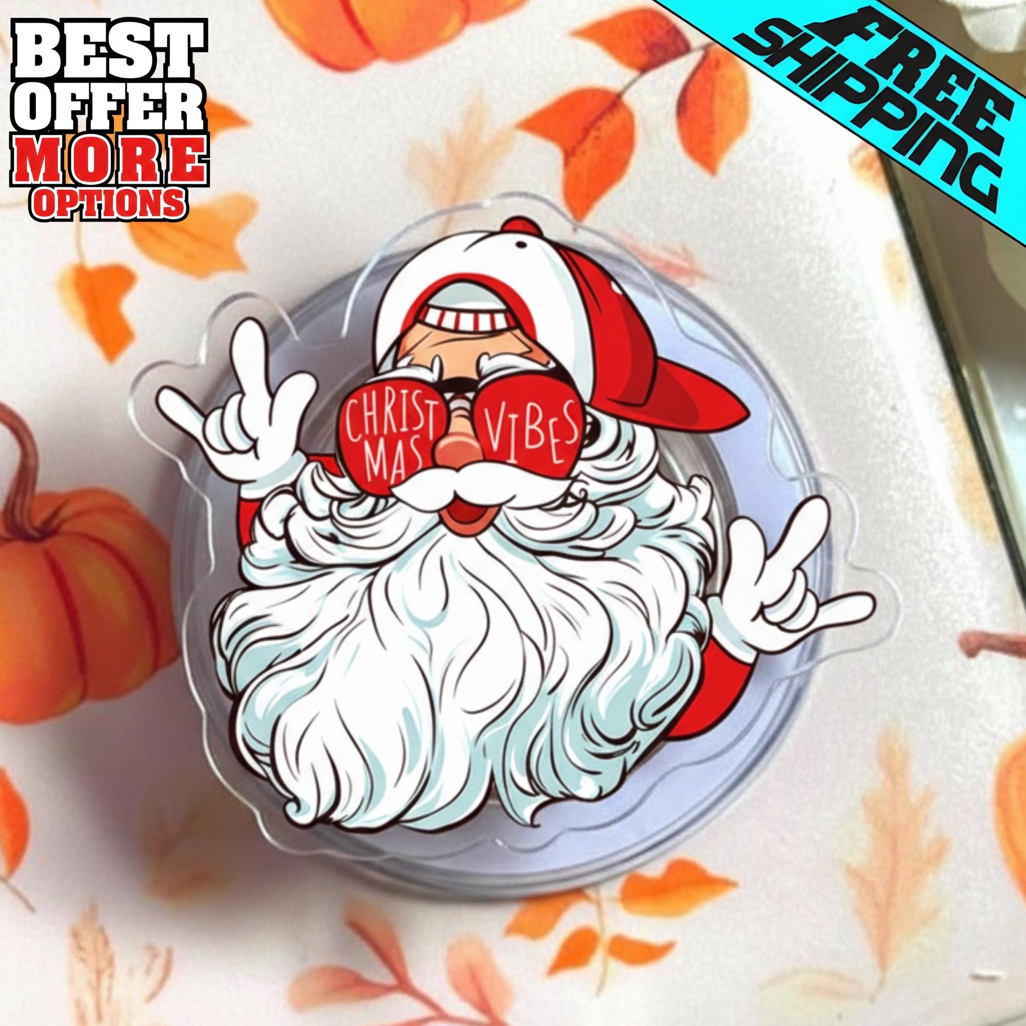 Christmas Vibe MagSafe Phone Grip: Cool Santa Clause Magnetic Phone Holder, Christmas Gift For Friends, Holiday Gift, Peace Sign Grip