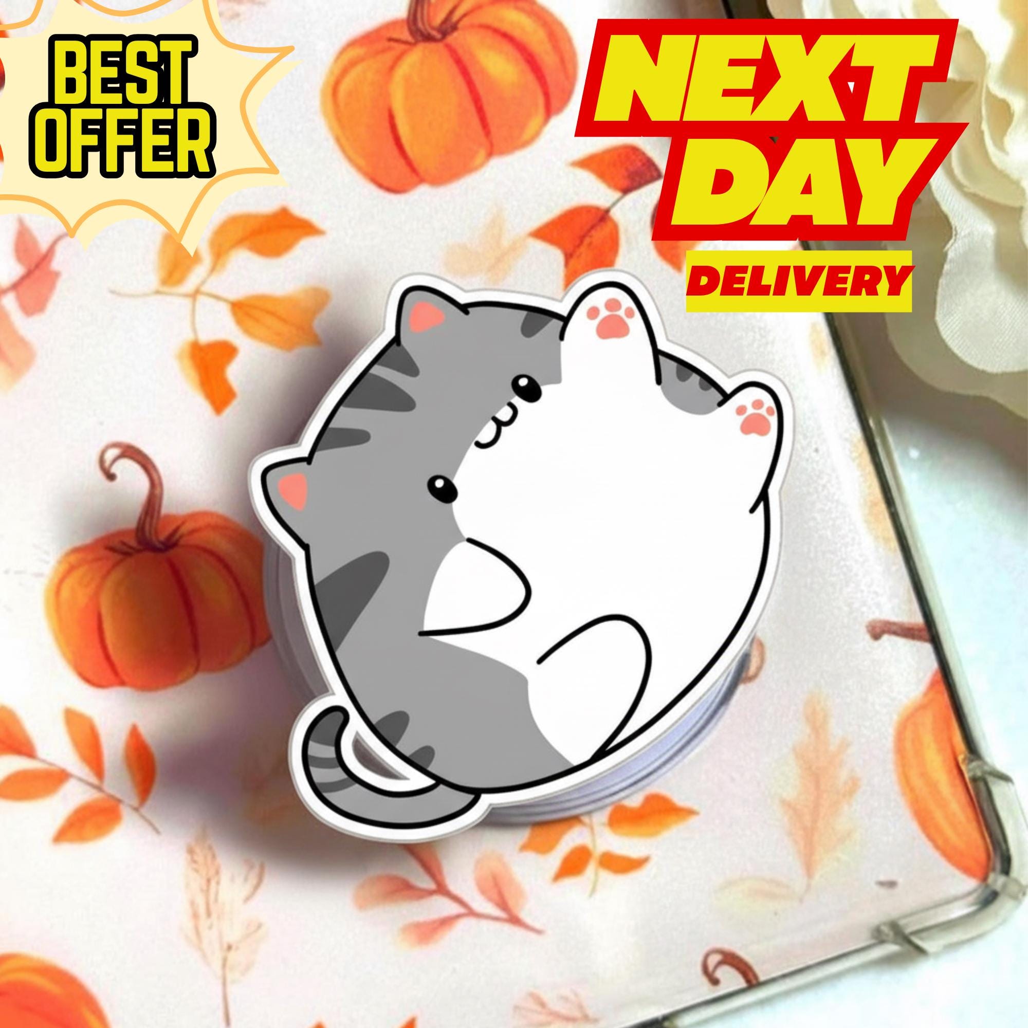 Chubby Kitty MagSafe Phone Grip: Cute Kitty Magnetic Phone Holder, Kawaii Animal Phone Stand, Gift for Cat Lovers or Cat Moms, Cat Griptok