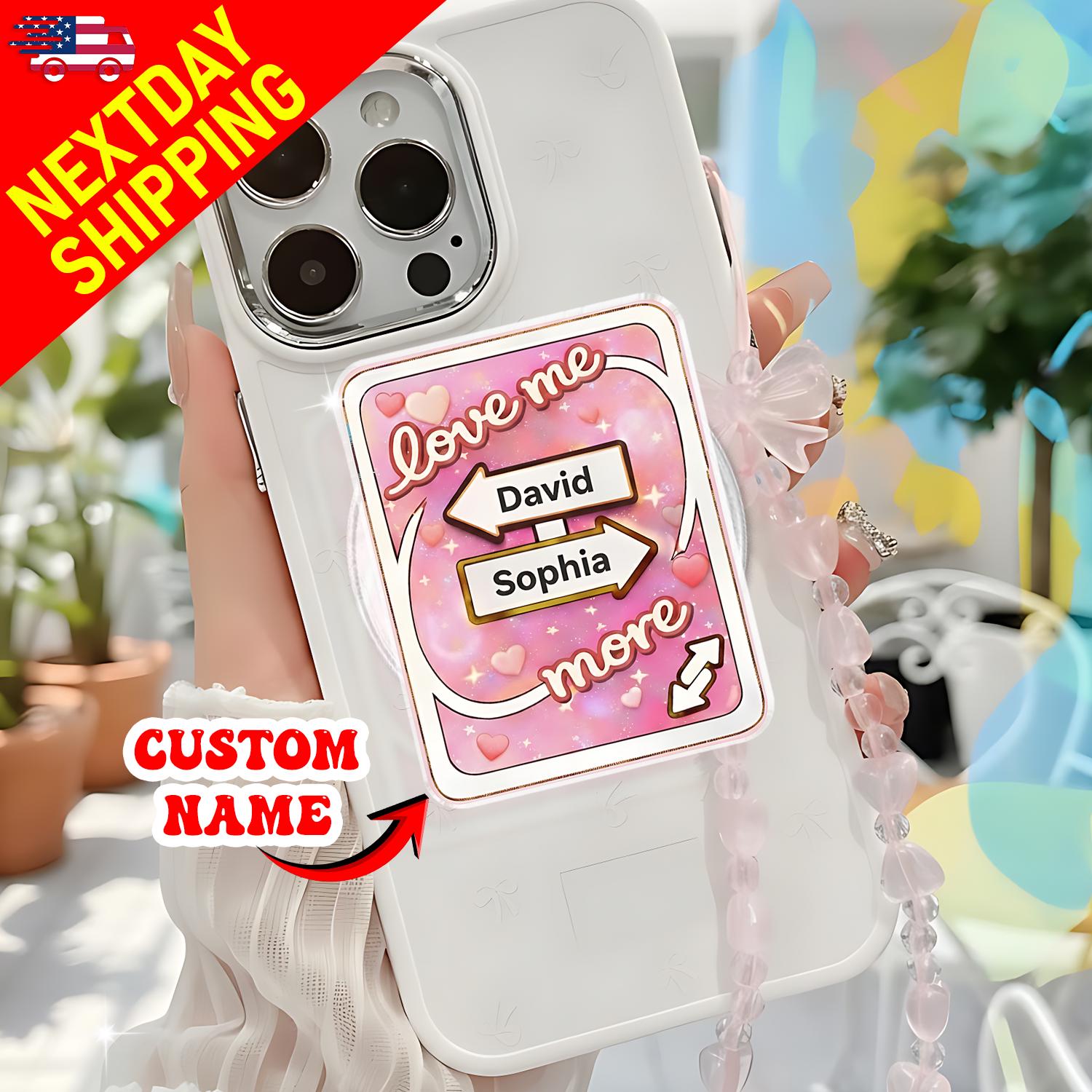 Custom Name Phone Grip Couple Love Gift, Personalized Phone Holder Pink Heart Design, Cute Pop Grip for Valentine Gift