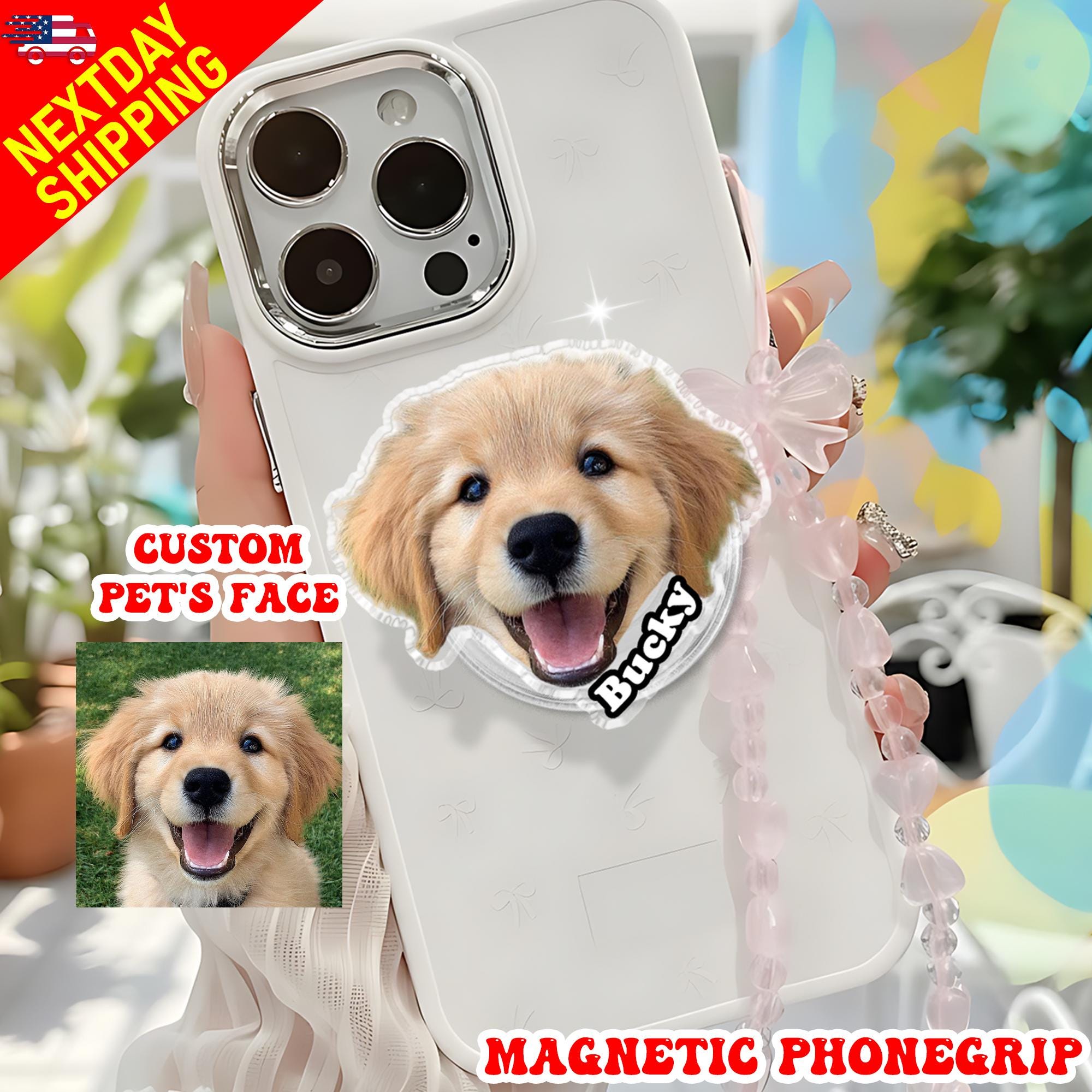 Custom Pet Photo Phone Grip, Personalized Dog with Name, Cute Puppy Phone Grip, Custom Pet Grip Holder, Photo Phone Stand for Your Phone