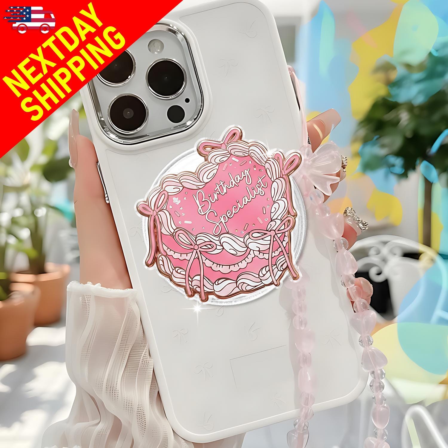 Cute Birthday Cake Magnetic Phone Grip, Pink Kawaii Phone Holder, Sweet Dessert Magsafe Phone Holder, Gift for Girls