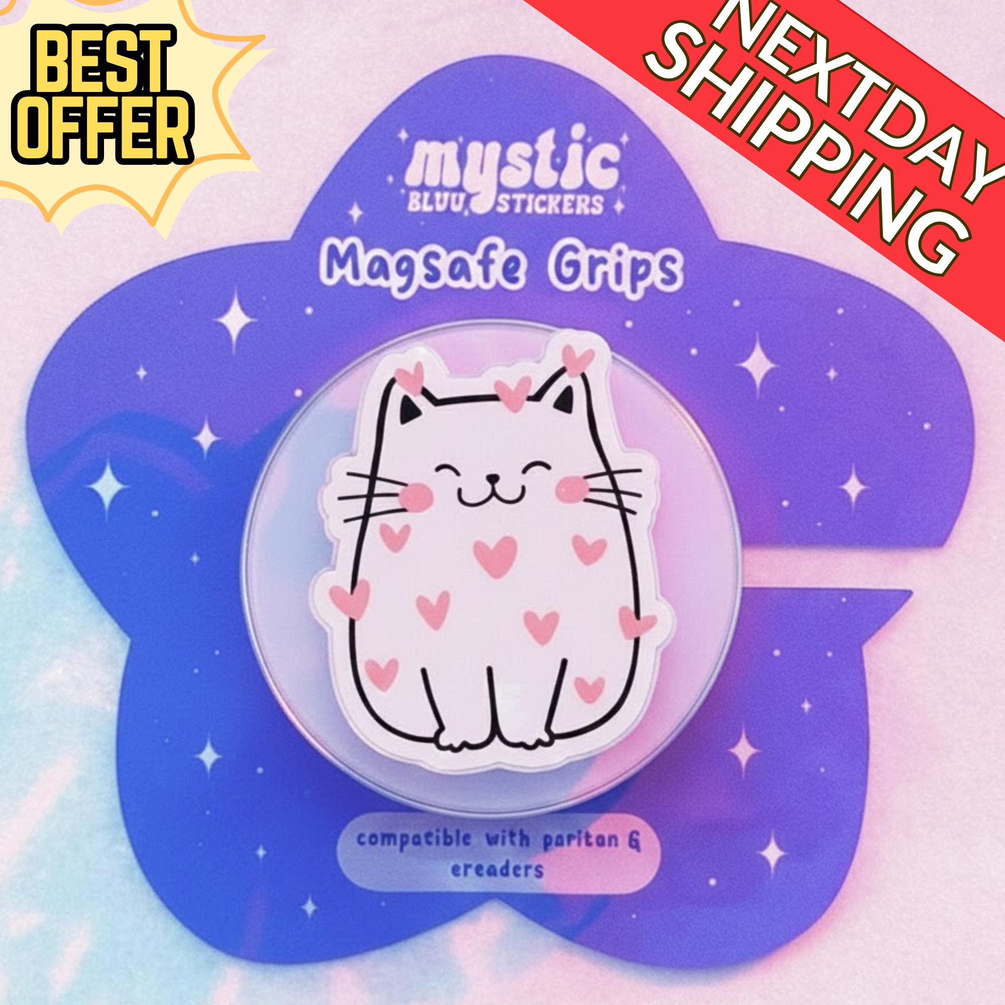 Cute Cat Magnetic Phone Grip, "I Love You" Magsafe Popgrip, Heart Cat Grip, Cat Lover Gift, Cute Phone Accessory, Adorable Cat Phone Grip