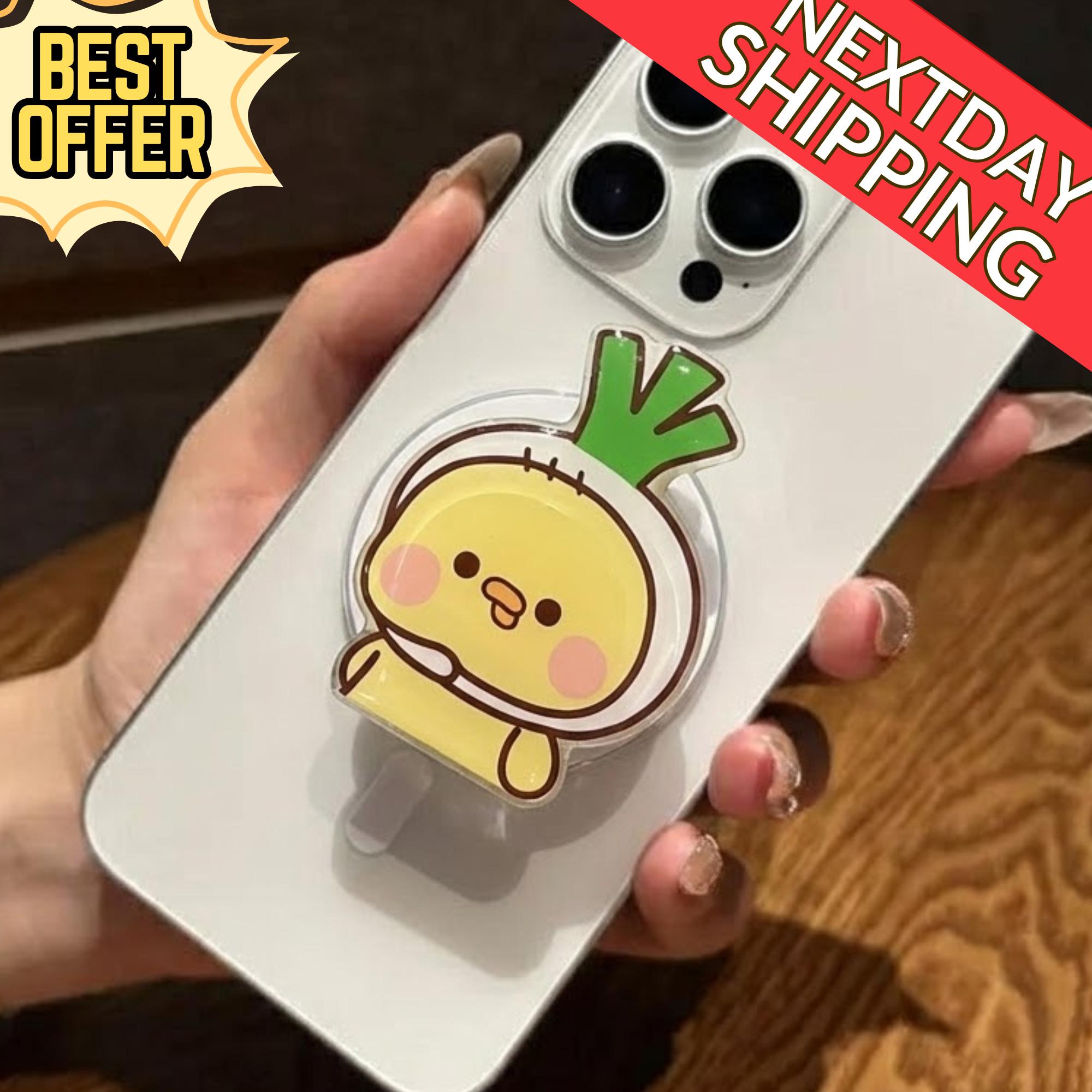 Cute Chick with Onion Hat MagSafe Phone Grip – Kawaii Yellow Chick, Fun Animal Phone Stand, Fall Theme Accessory, Gift for Chick Lovers