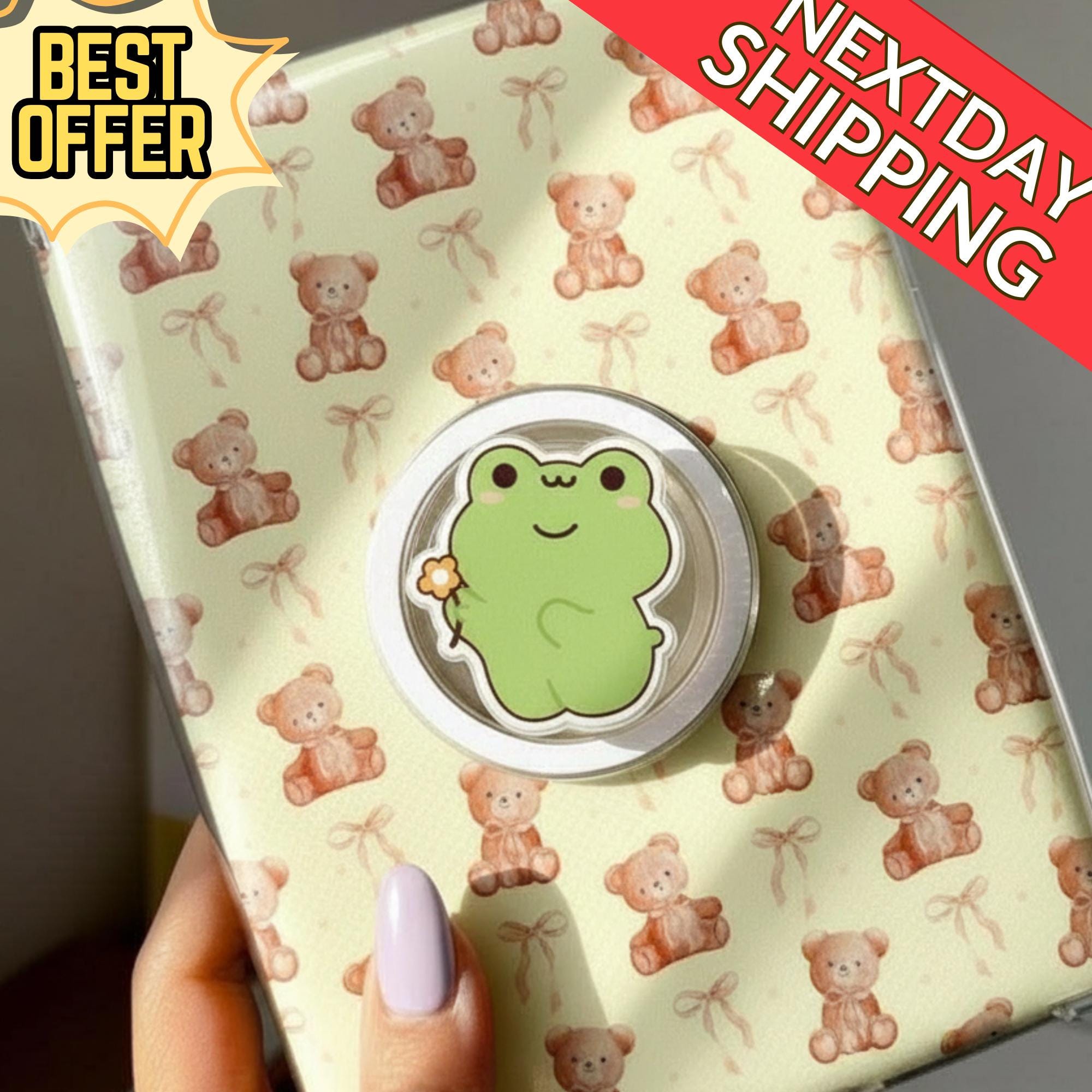 Cute Frog Magsafe Phone Grip – Kawaii Green Frog with Flower Phone Stand, Adorable Pop Grip for Phones, Aesthetic Gift for Her