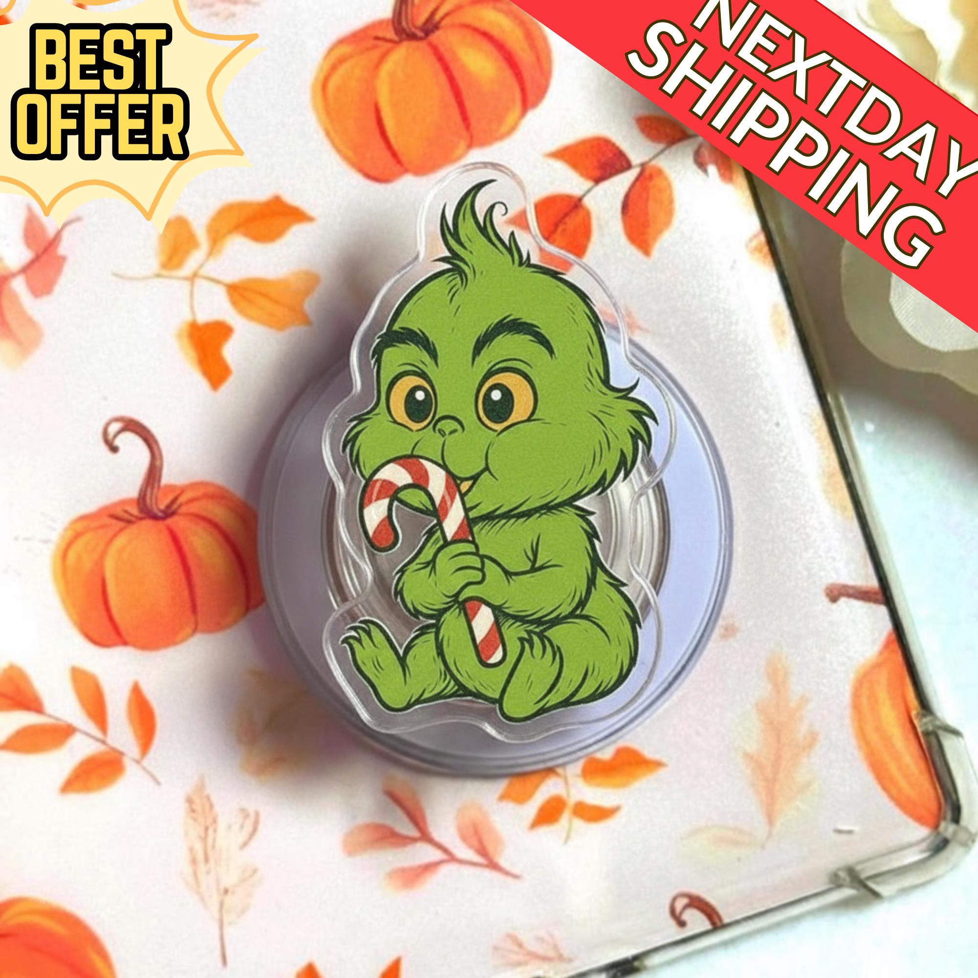 Cute Greench MagSafe Phone Grip – Adorable Green Monster Accessory, Christmas Magnetic Kindle Stand, Perfect Holiday Gift for Kids & Teens