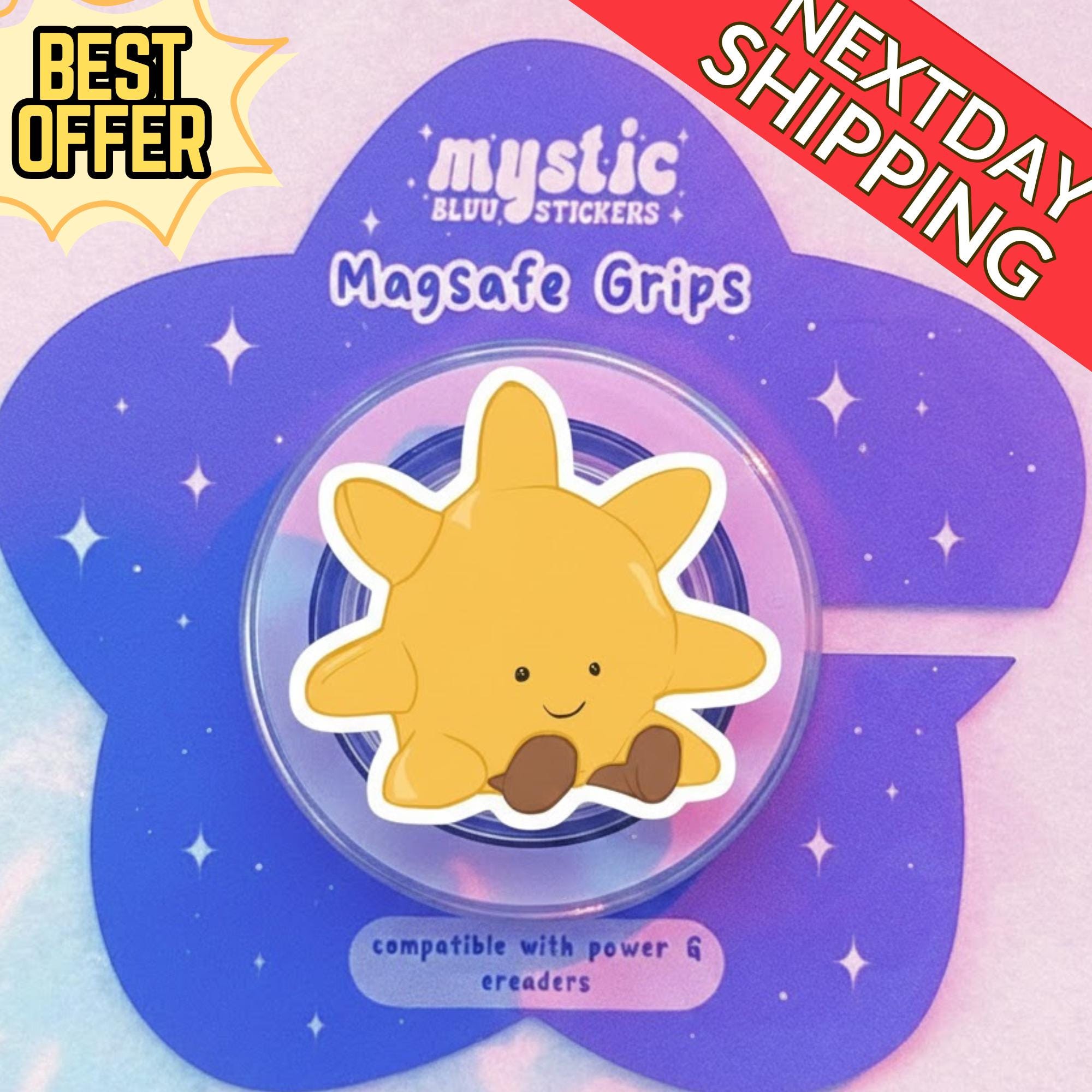 Cute Sun Magnetic Phone Grip – Kawaii Yellow Sun Character Phone Stand, Cute Phone Accessory, Aesthetic Gift for Her