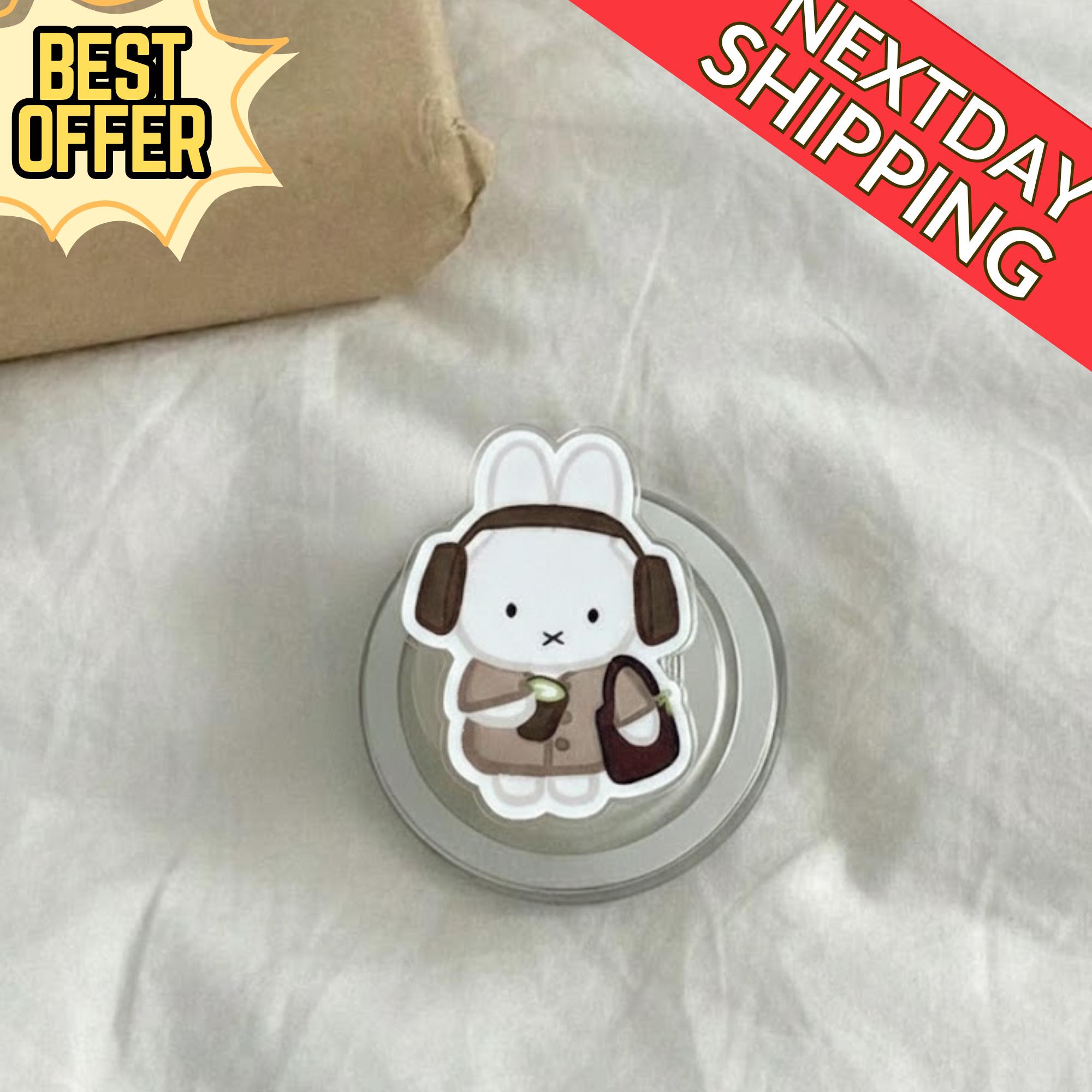 Cute Winter Bunny Magnetic Phone Grip: Kawaii Latte Rabbit Griptok, Cozy Aesthetic Phone Holder, Gift for Bunny Lovers & Fall Fans