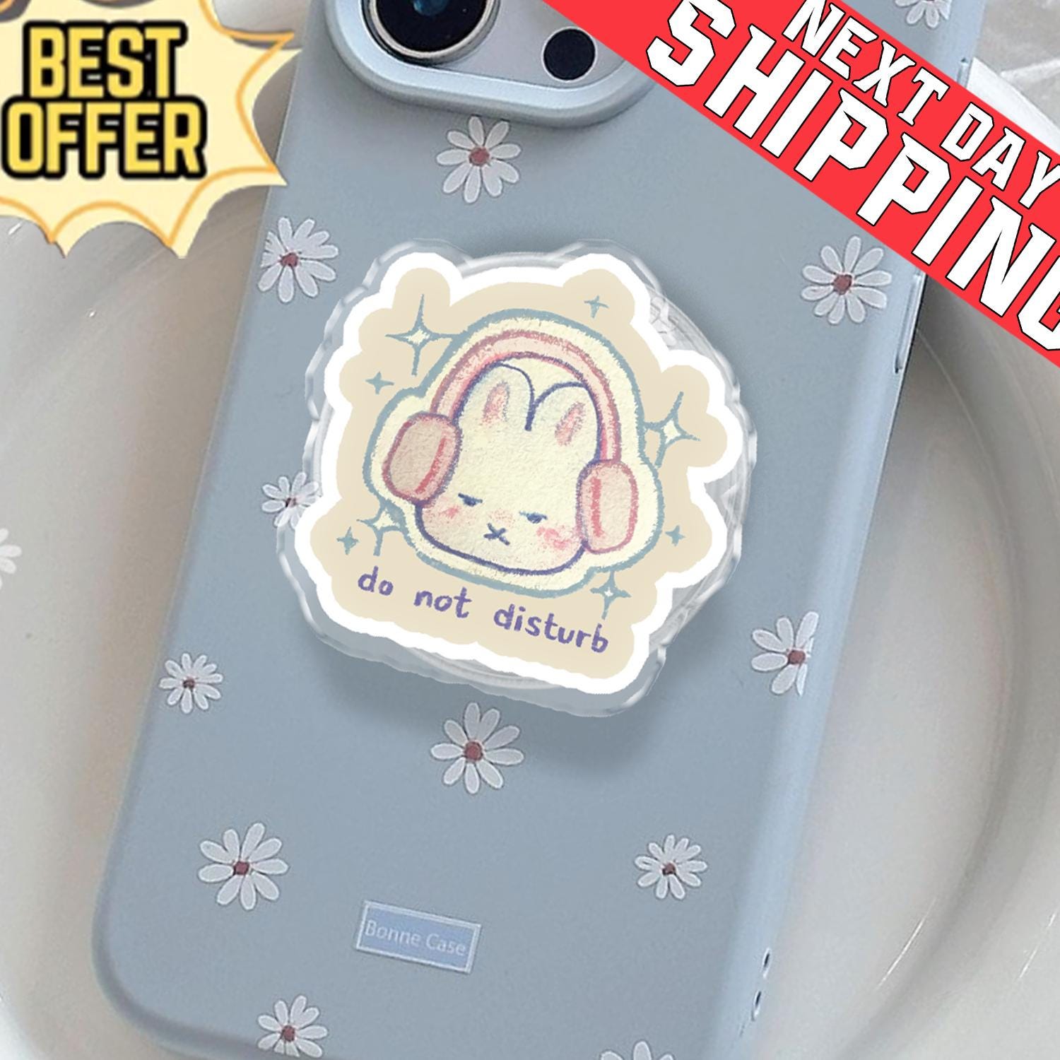 Do Not Disturb Bunny Phone Grip, Aesthetic Kawaii MagSafe Pop Socket, Cute Gamer Bunny Gift, Whimsical Lo-Fi Mobile Stand