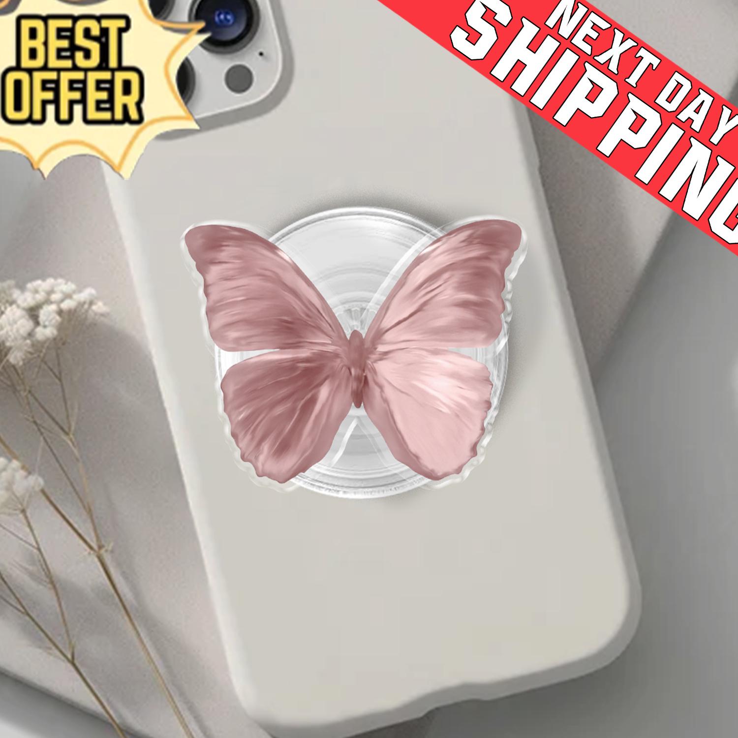 Dusty Pink Butterfly Phone Grip, Aesthetic Coquette MagSafe Pop Socket, Cute Whimsical Garden Gift, Realistic Butterfly Wing Mobile Stand
