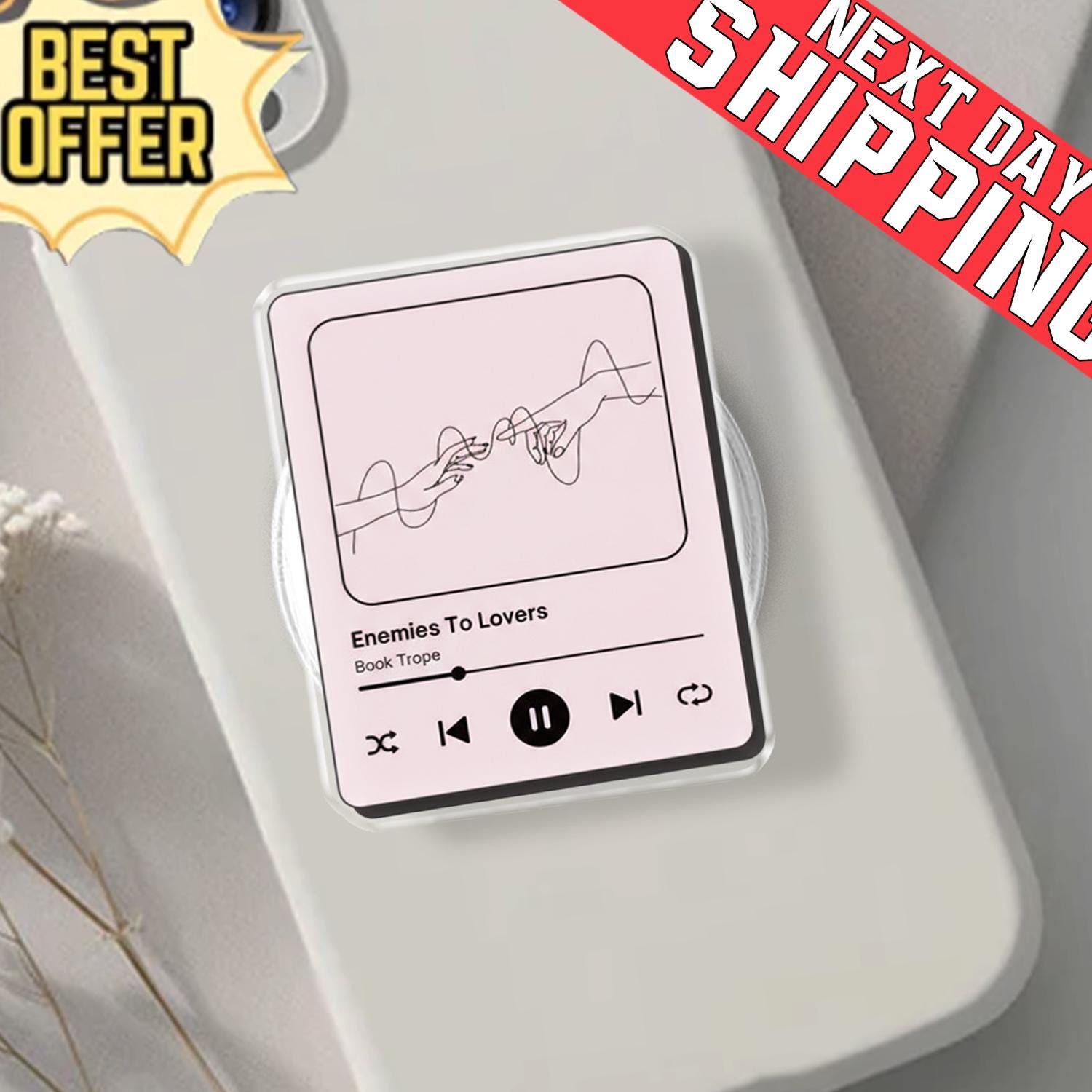 Enemies To Lovers Book Trope Phone Holder, Aesthetic Music Player Kindle Grip, Cute Bookworm Gift, Pastel Pink Reader Stand, Mobile Socket