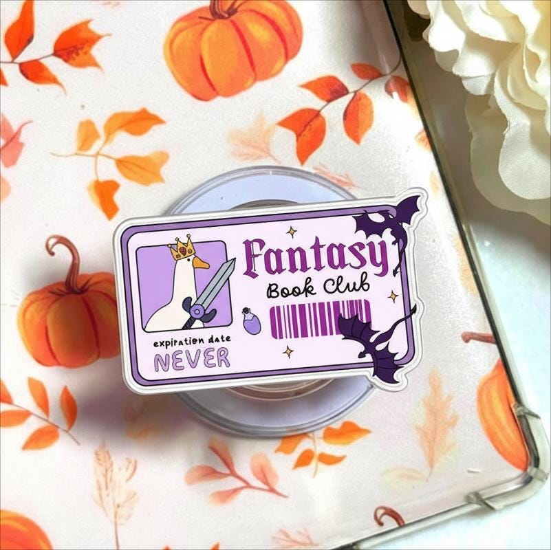 Fantasy Book Club MagSafe Phone Grip – Crowned Goose Sword Holder Magnetic Phone Holder, Magical Popgrip for Readers, Book Lover Gift