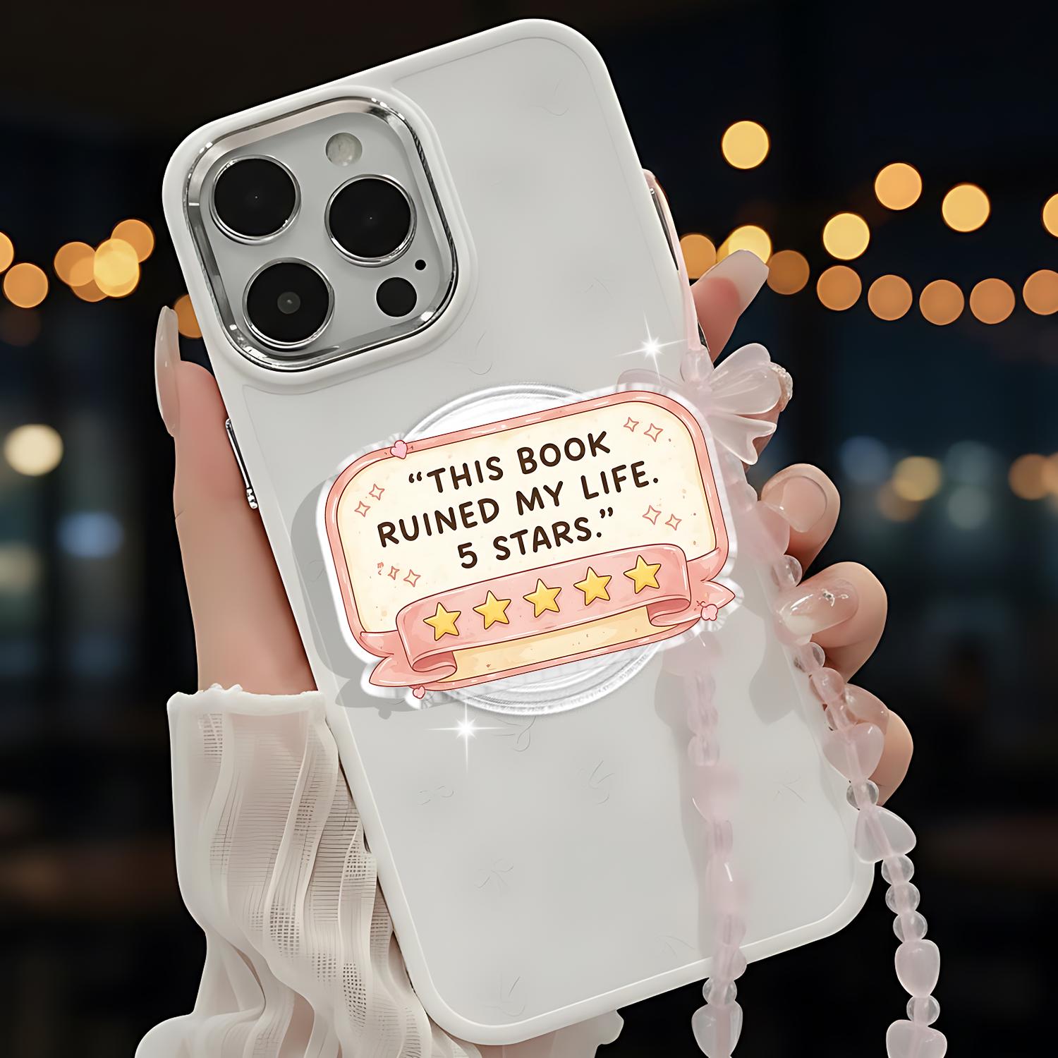 Funny Book Lover Magnetic Phone Grip “This Book Ruined My Life 5 Stars” | Cute Reader Popsocket | Bookish Aesthetic Gift For Bookworms