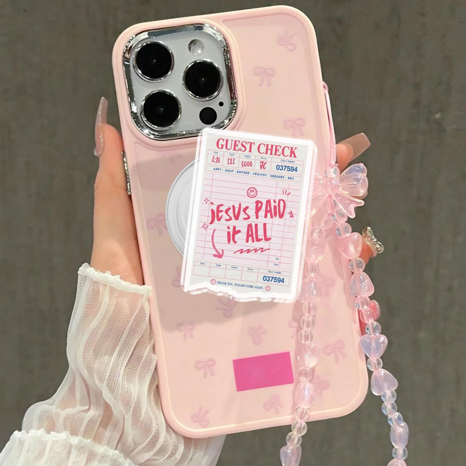 Funny Christian Phone Grip, Guest Check Magsafe Grip, Kindle Decoration, Phone Holder, Faith Scripture Gifts Gift For Her, He Paid It All