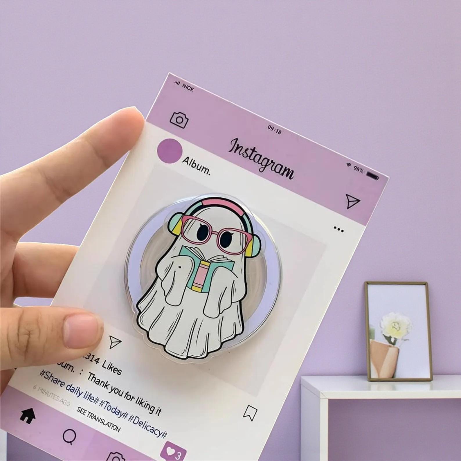 Ghost Book MagSafe Phone Grip: Halloween Cute Ghost Magnetic E-reader Grip, Book Lovers Phone Holder, Bookish Phone Stand, Autumn Gift