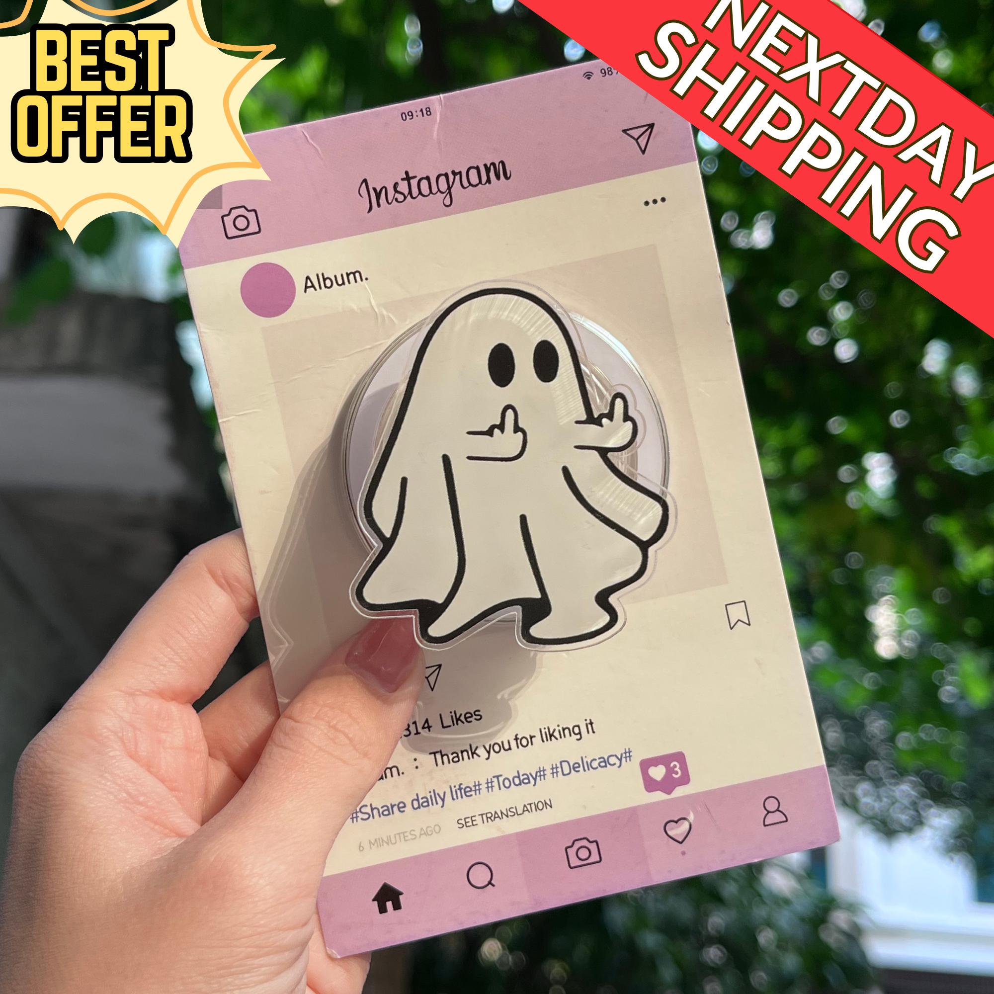 Ghost Magnetic Phone Grip: Funny Ghost-Inspired Phone Grip, Cute Ghost with Middle Finger Design, Spooky Gift for Friends, Trendy Holder