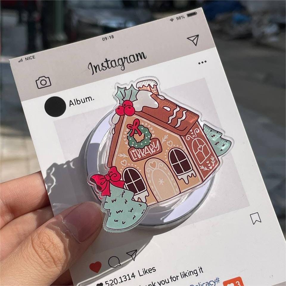 Gingerbread Library MagSafe Phone Grip: Cozy Christmas Magnetic Phone Holder, Library Kindle Grip, Bookish Griptok, Holiday Gift