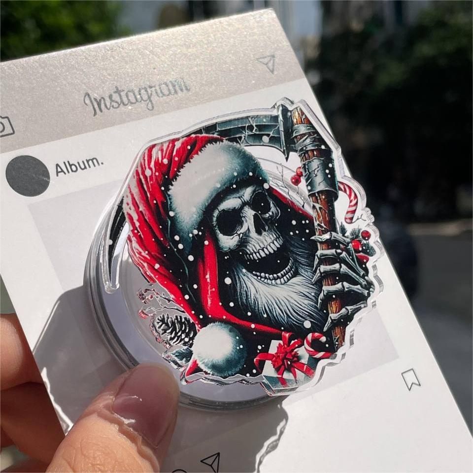 Gothic Skull Santa Clause MagSafe Phone Grip: Aesthetic Christmas Magnetic Phone Holder, Merry Creepmas Popgrip, Skeleton Phone Stand