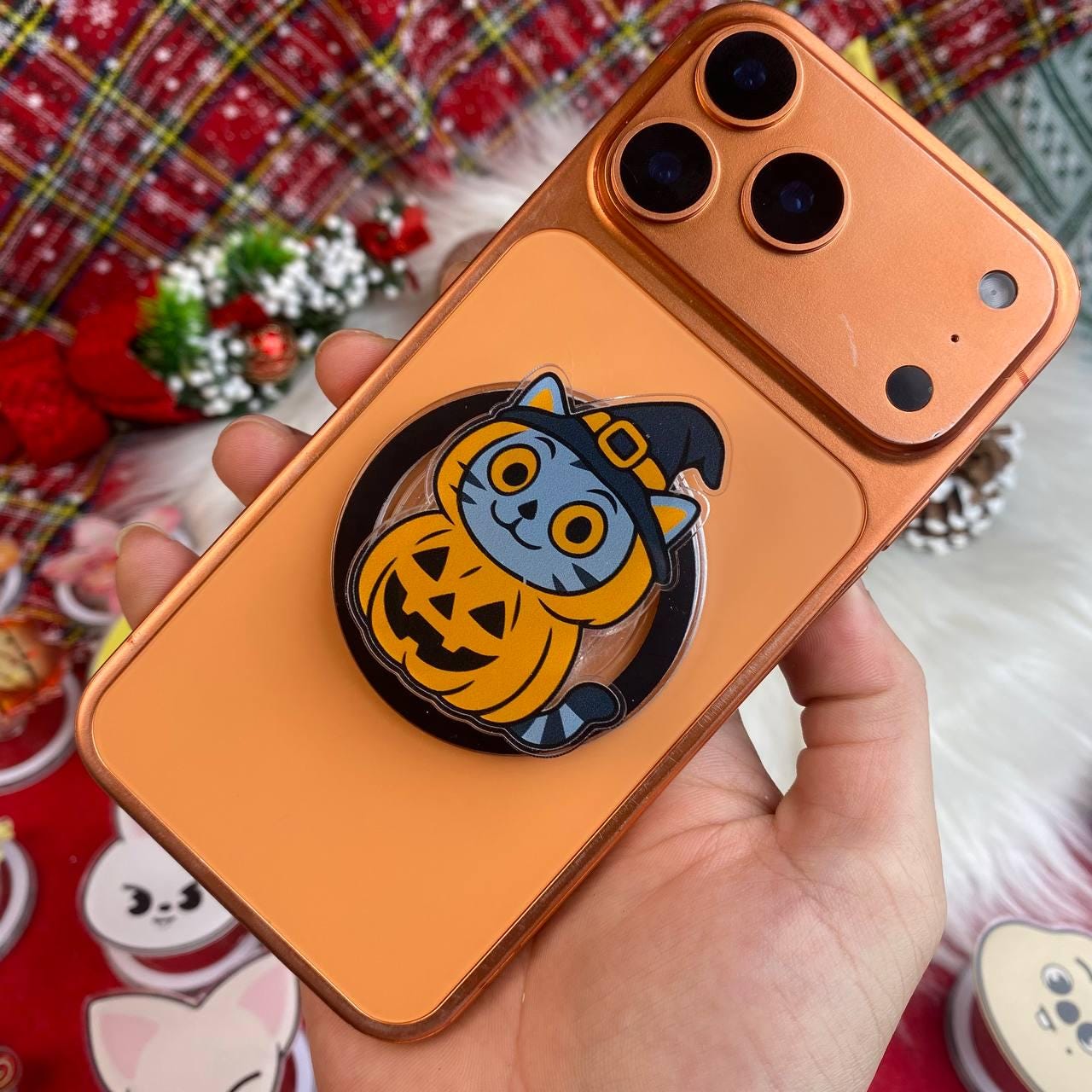 Halloween Cat Phone Grip, Cute Cat Phone Stand, Pumpkin Phone Holder, Halloween Phone Accessories, Cute Phone Grip, Fall Phone Stand