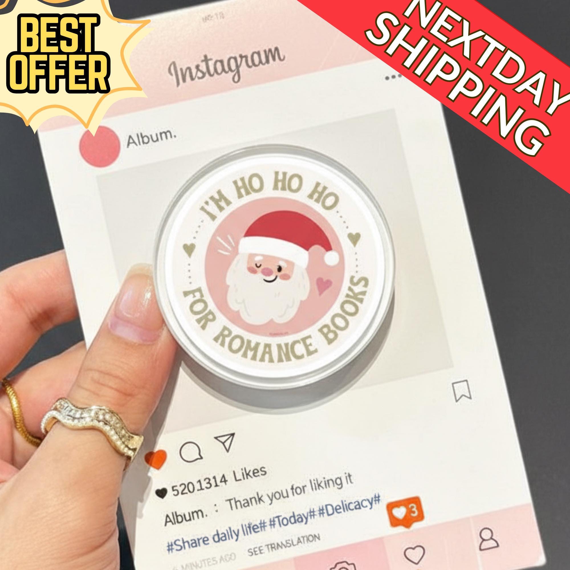 Ho Ho Ho Romance Books Magnetic Phone Grip: Santa MagSafe Phone Holder, Christmas Book Lover Gift, Holiday Stand, Cute Phone Accessory