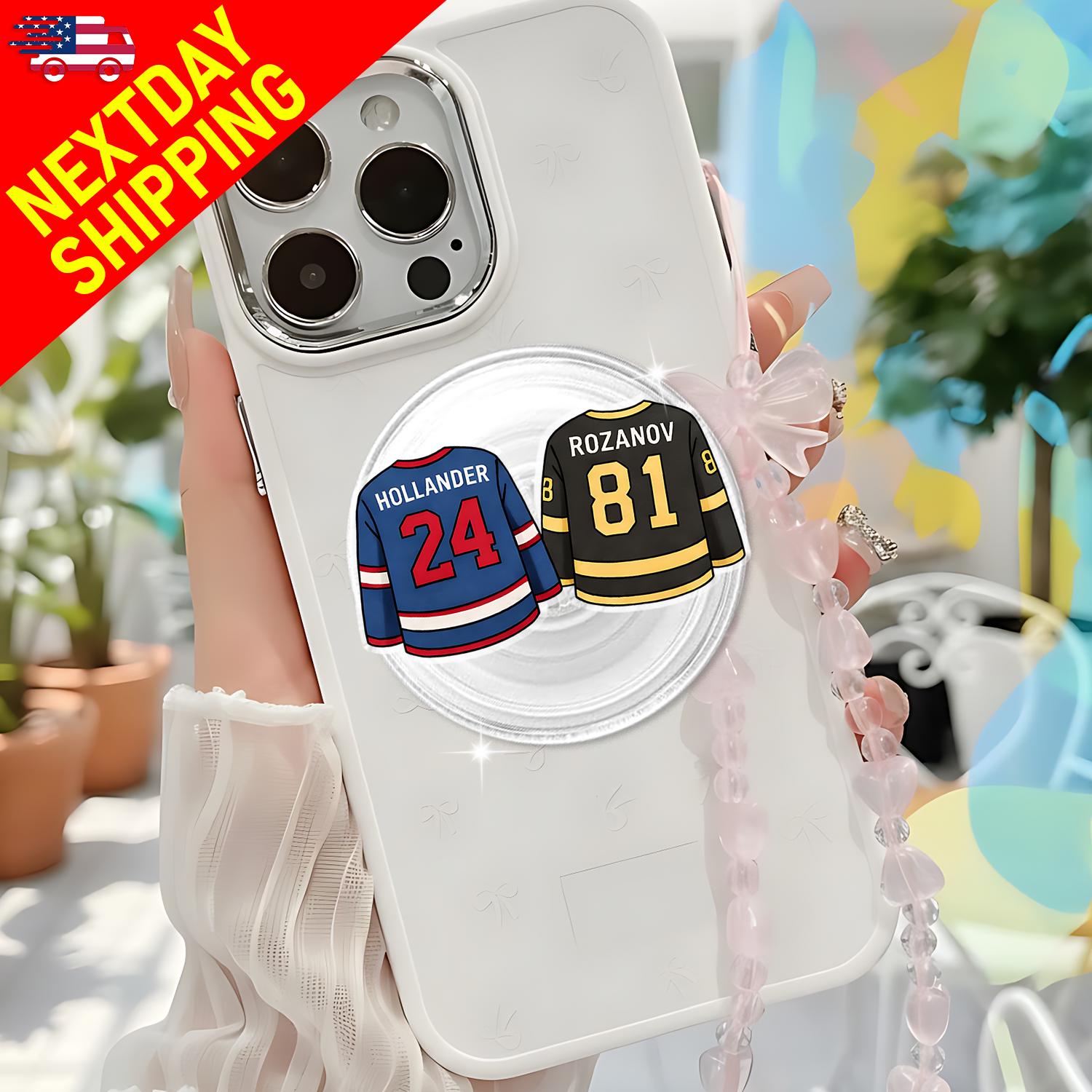 Hockey Couple Magnetic Phone Grip, Custom Jersey Phone Stand, Personalized Hockey Gift for Couples, Sports Romance Phone Holder