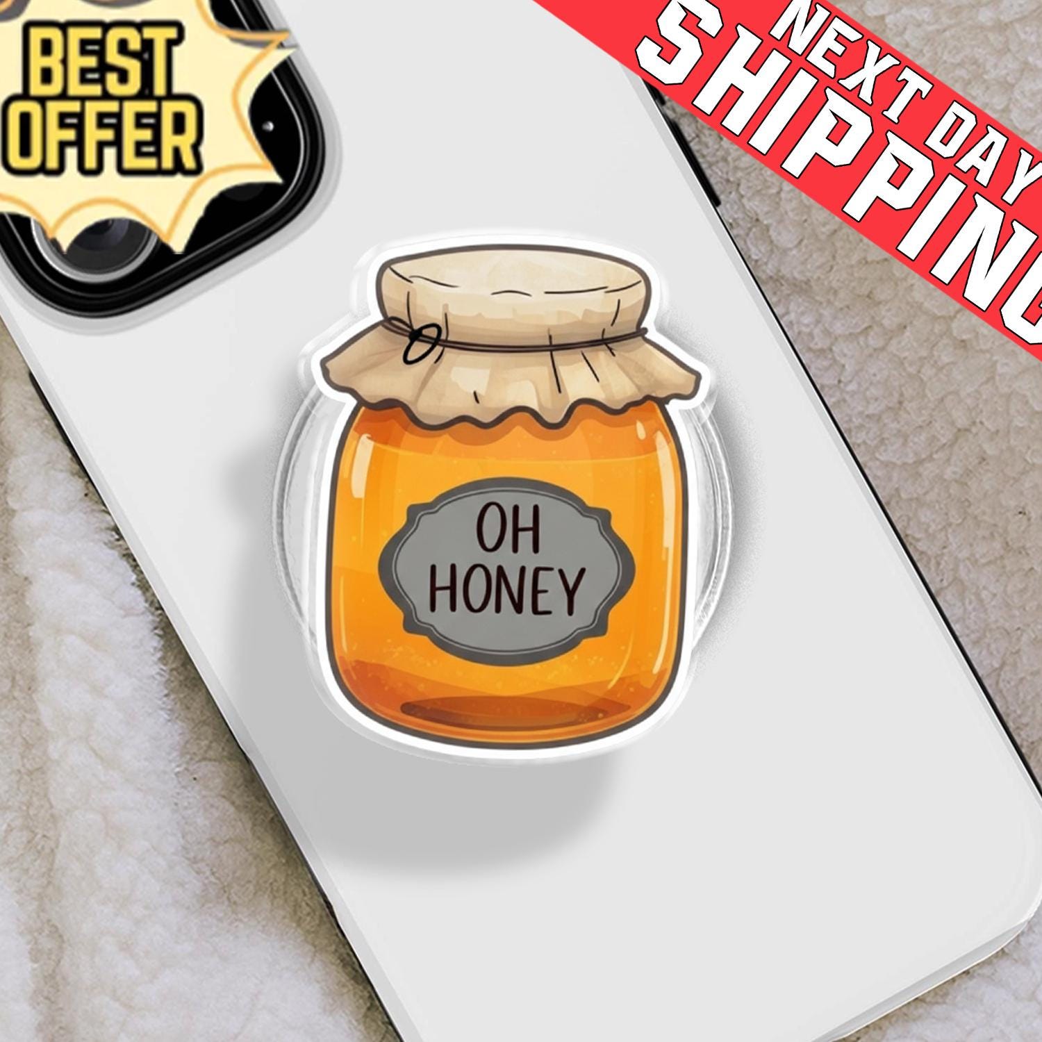 Honey Jar Phone Grip, Aesthetic Cottagecore MagSafe Pop Socket, Cute "Oh Honey" Preserve Gift, Realistic Foodie Mobile Stand