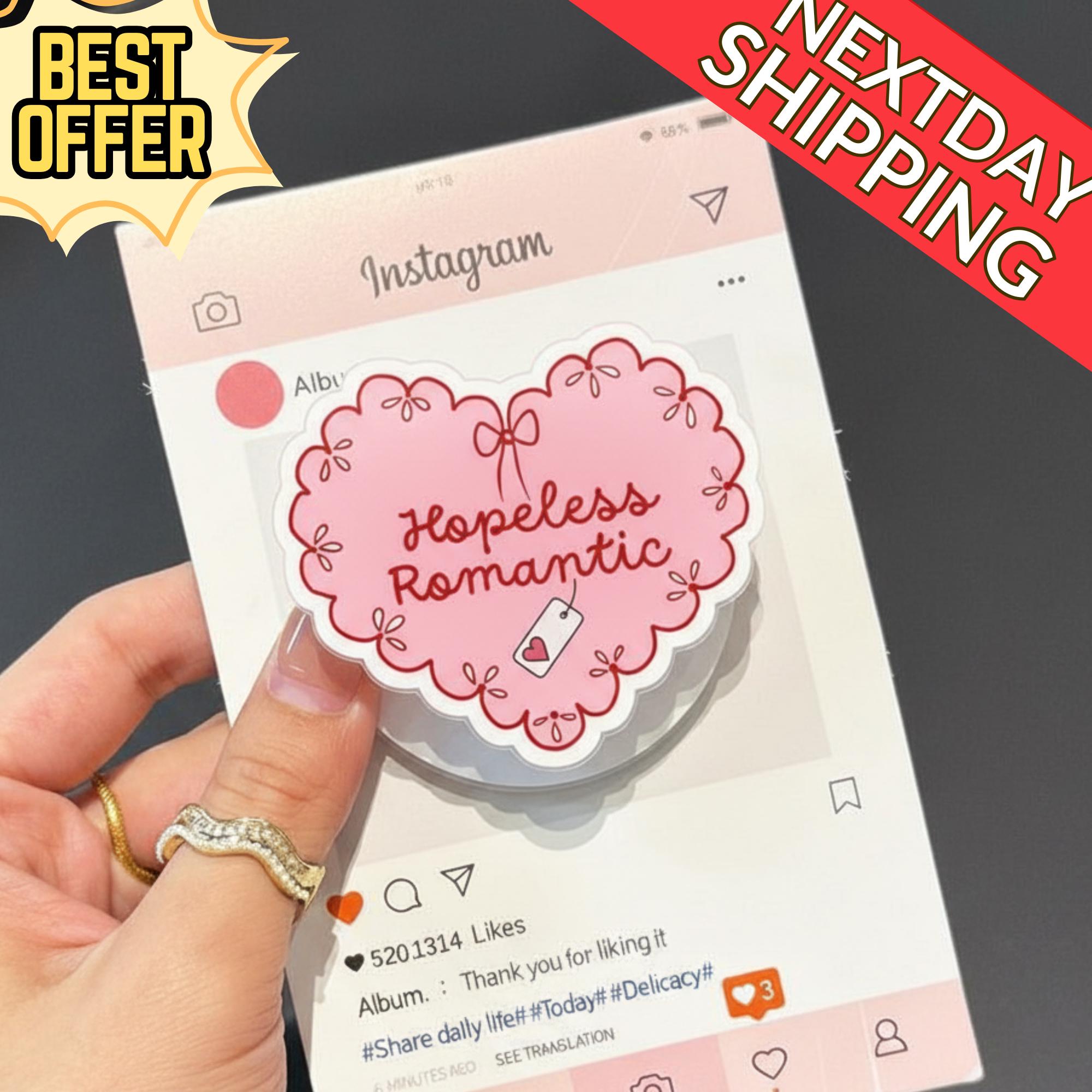 Hopeless Romantic Magnetic Phone Grip – Cute Heart-Shaped Magsafe Phone Stand, Kawaii Romantic Gift, Sweet Love Phone Holder for Couples