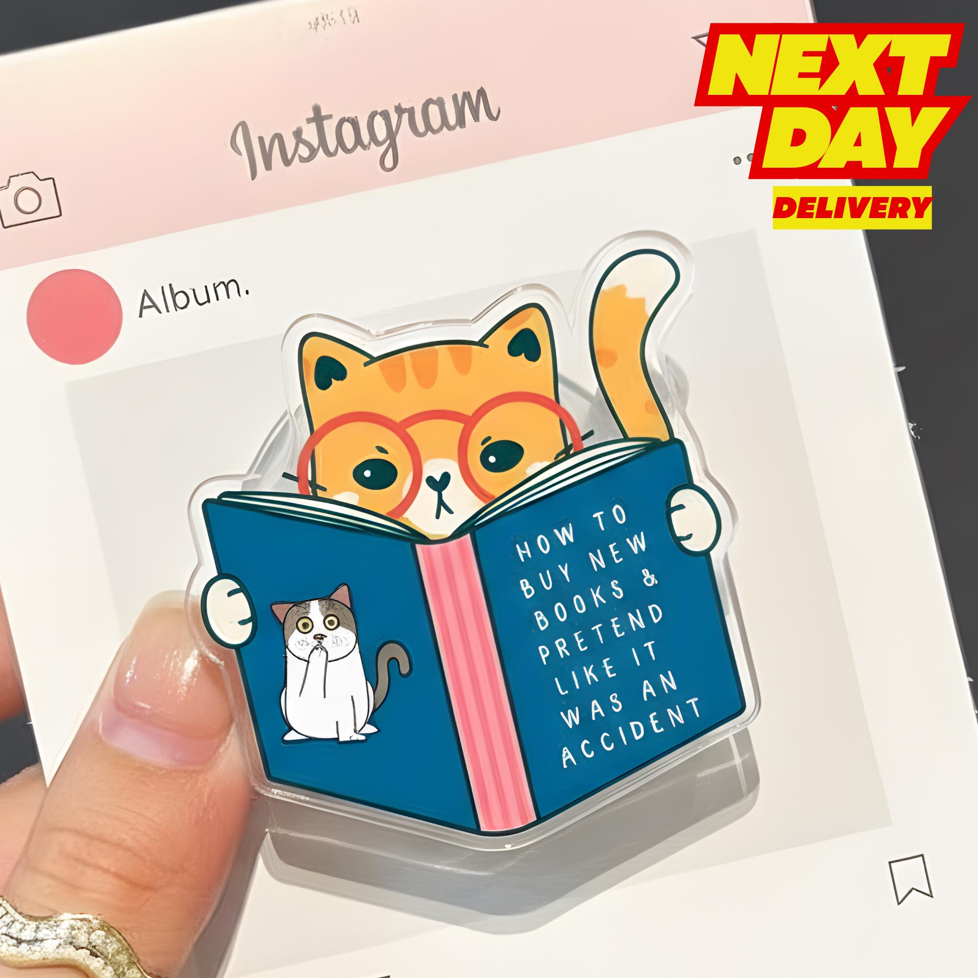 How To Buy New Books Cat MagSafe Phone Grip: Kawaii Cat Reading Book Magnetic Popgrip, Funny Meme Phone Holder, Cute Gift for Book Lovers