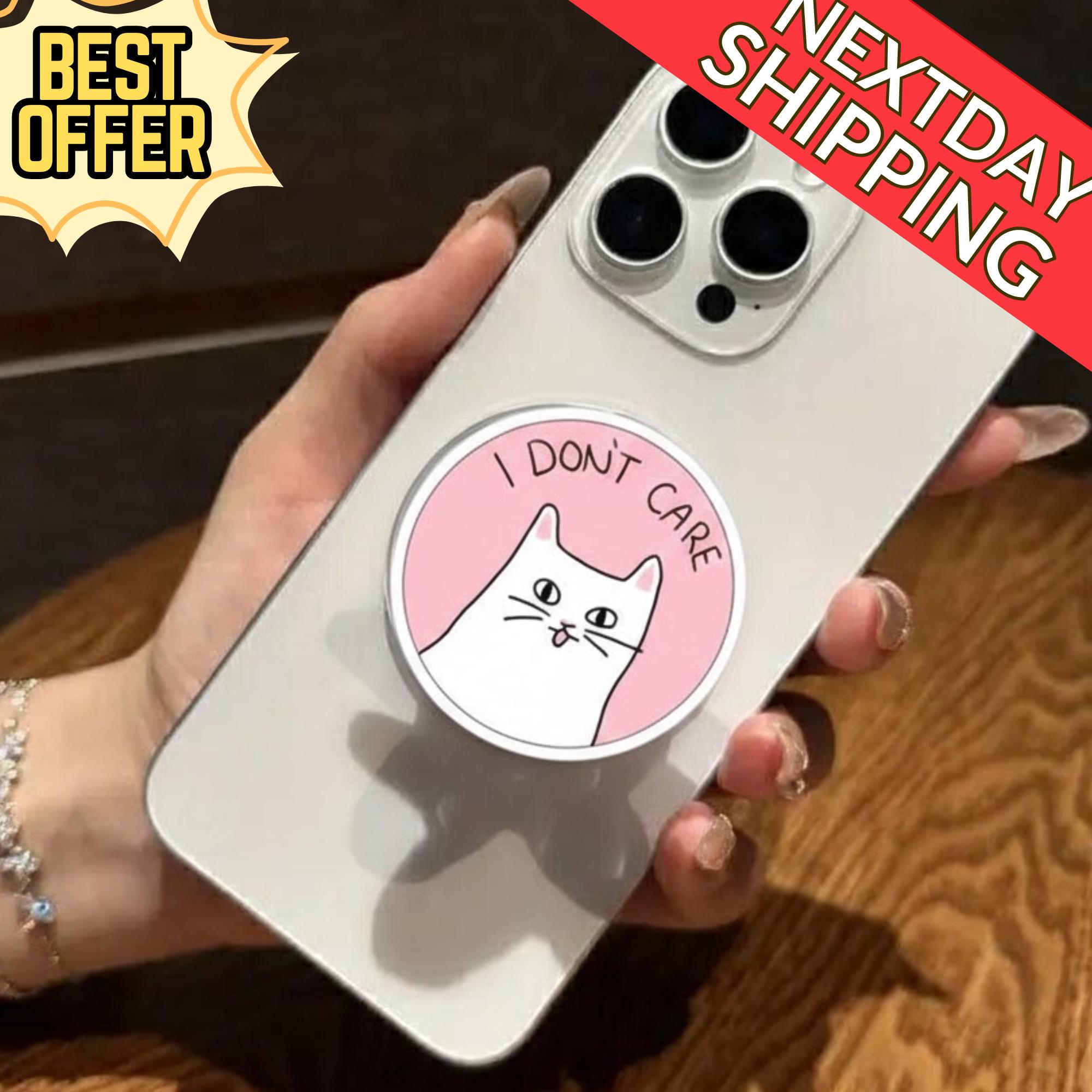 I Don't Care Cat MagSafe Phone Grip – Cute Kawaii Kitty Magnetic Phone Holder, Fun Phone Accessory, Funny Phone Grip for Cat Lovers