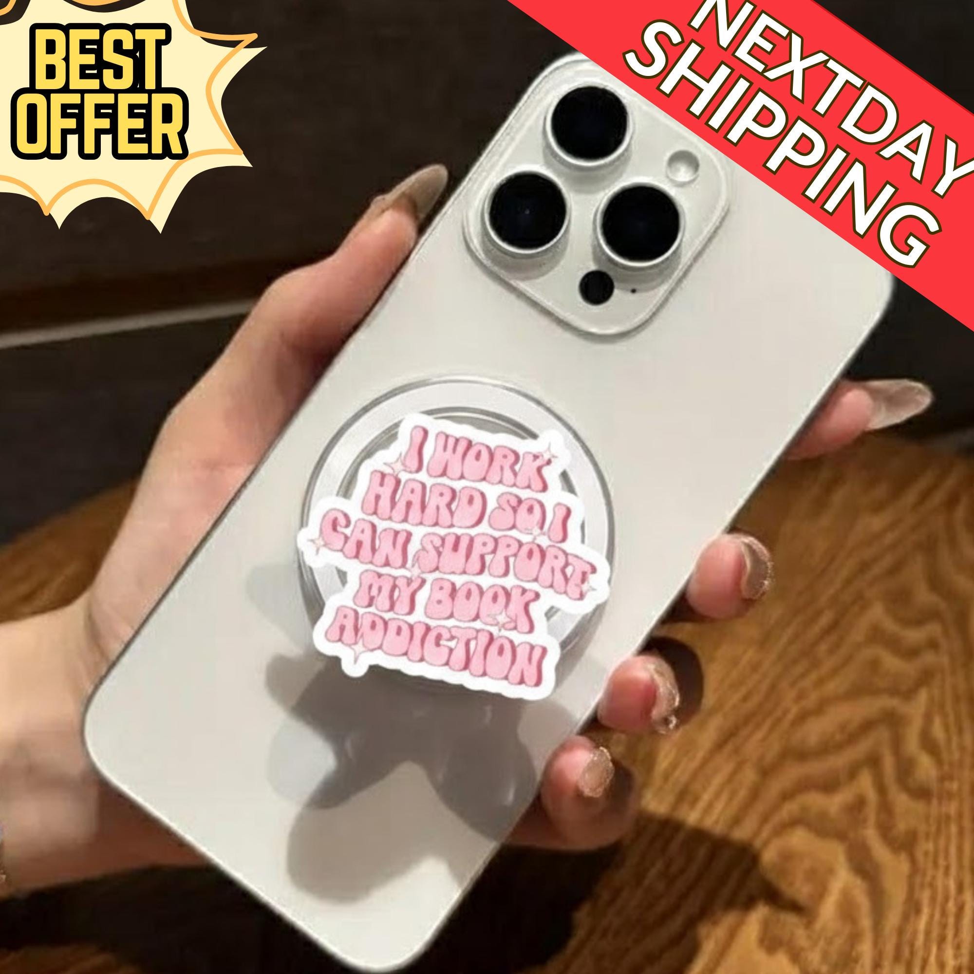 I Work Hard So I Can Support My Book Addiction Magnetic Phone Grip, Cute Bookish Magsafe Phone Stand, Reading Lover Gift, Bookworms Gift