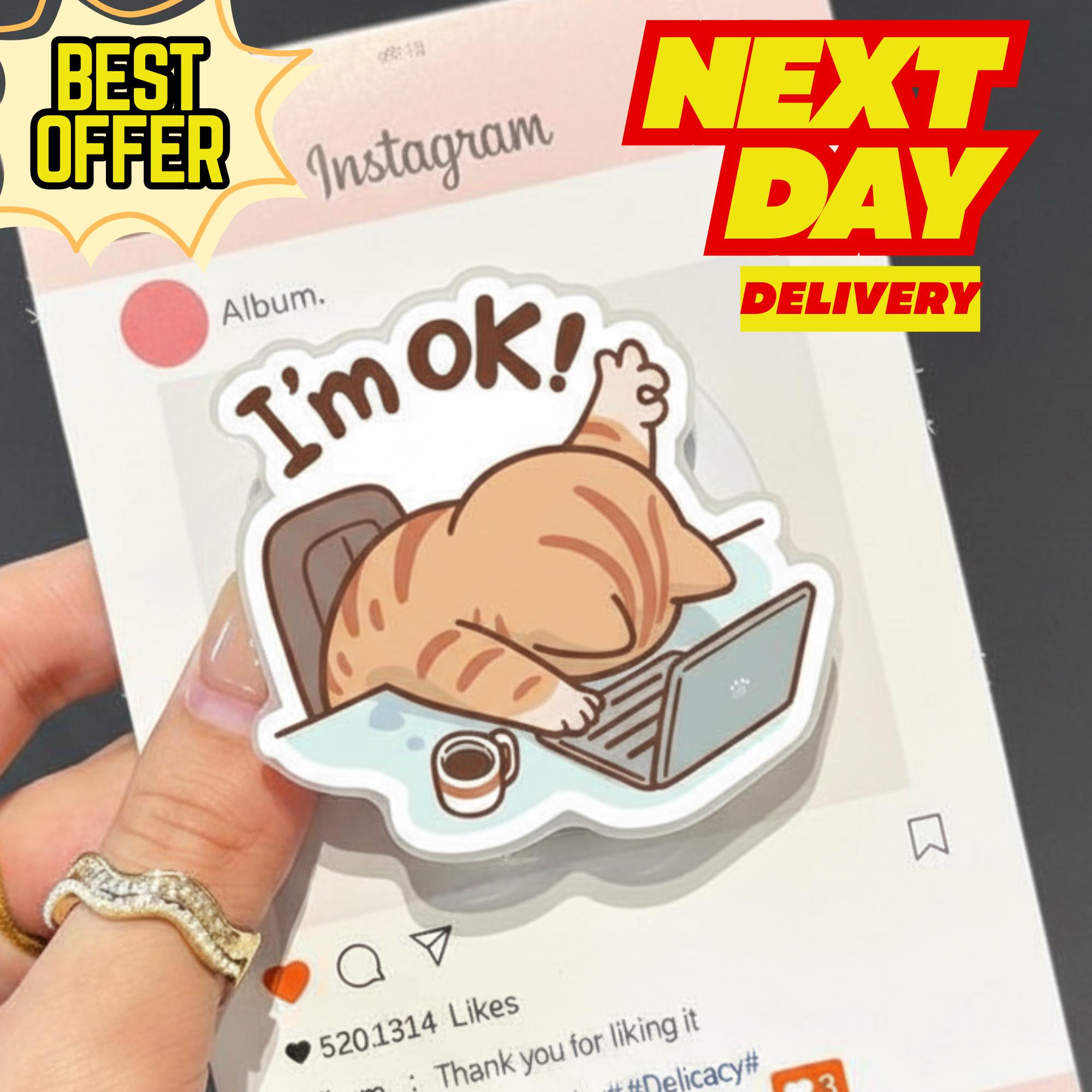 I'm Okay Cute Cat MagSafe Phone Grip: Kawaii Cat Meme Magnetic Phone Holder, Pet Gift for Cat Loveers, Ideal Gift for Cat Mom or Dad