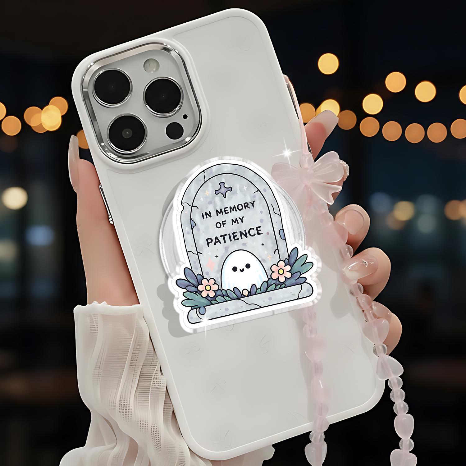 In Memory of My Patience Magnetic Phone Grip – Funny Sarcastic Quote Pop Grip, Dark Humor Gothic Cute Ghost Phone Holder, Gift For Friends