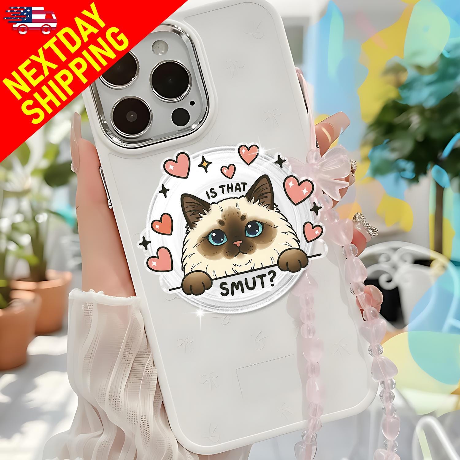 Is That Smut? Cat Phone Grip – Funny Kawaii Phone Holder for Book Lovers, Cute Cat Design, Spicy Romance Gift, Magnetic Phone Grip