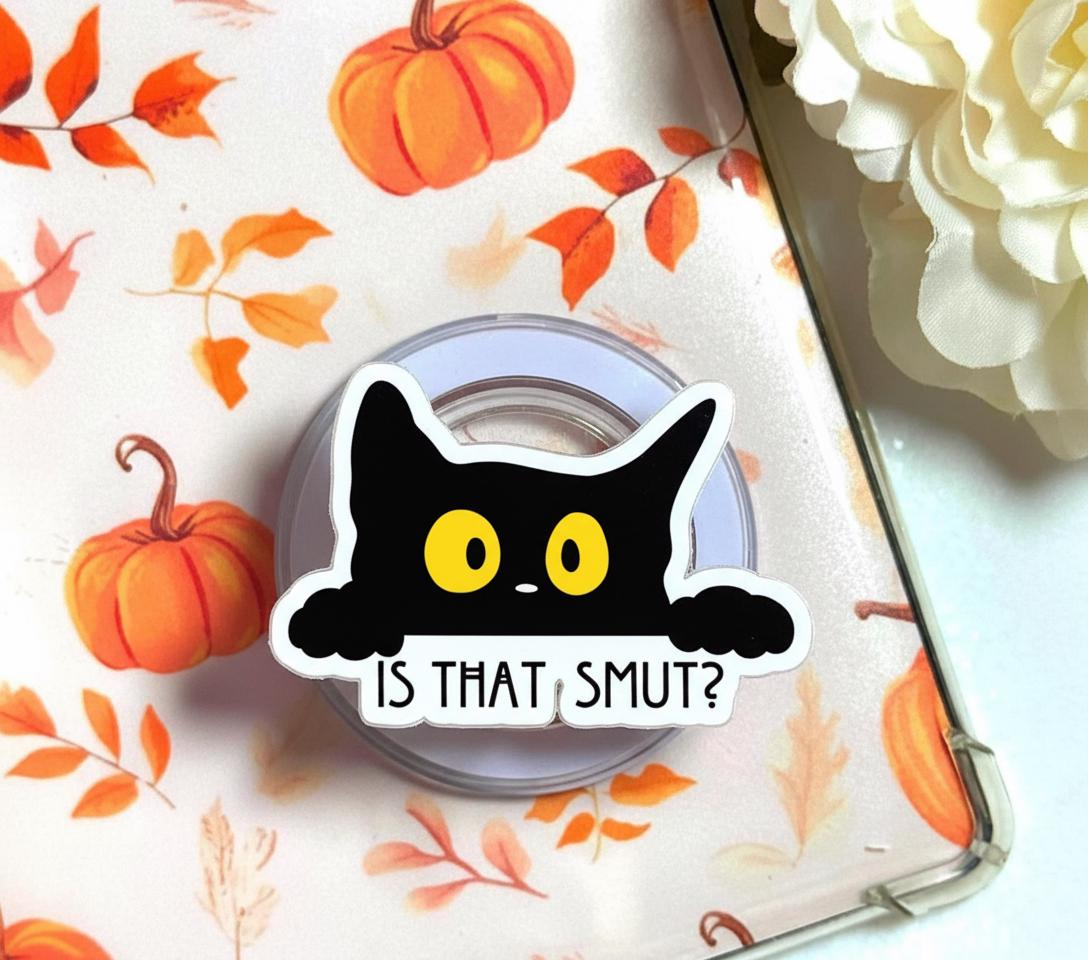 Is That Smut MagSagfe Cat Grip, Black Cat Bookish MagSafe Popgrip, Funny Magnetic Phone Holder for Readers & Romance Fans