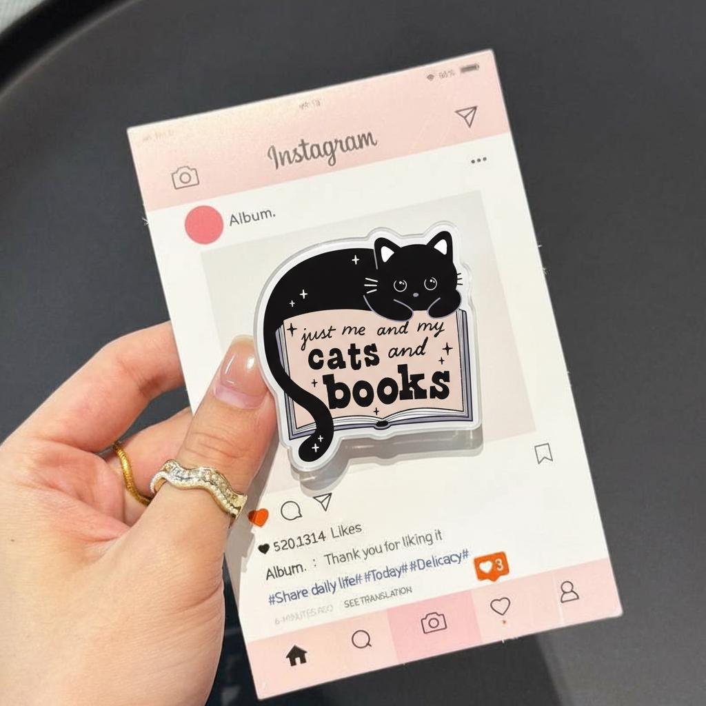 Just Me and My Cat an Books MagSafe Phone Grip, Kawaii Cat and Books Magnetic Phone Holder, Book Lovers Gift, Cat Lovers, Cat Mom Accessory