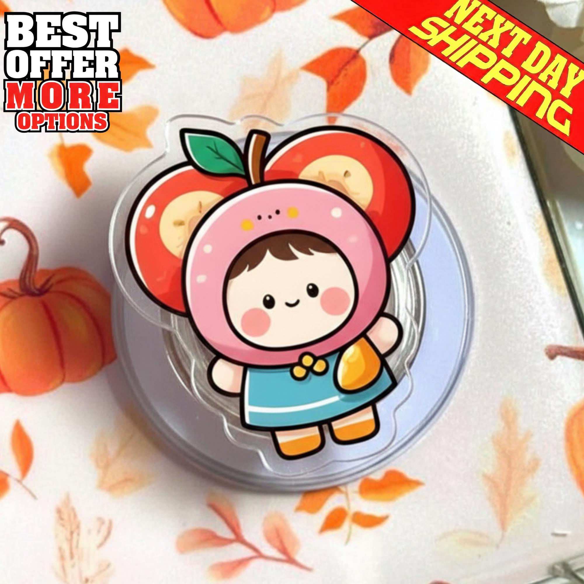 Kawaii Apple Hood MagSafe Phone Grip, Autumn Fruit Character Magnetic Phone Stand, Gift for Friends