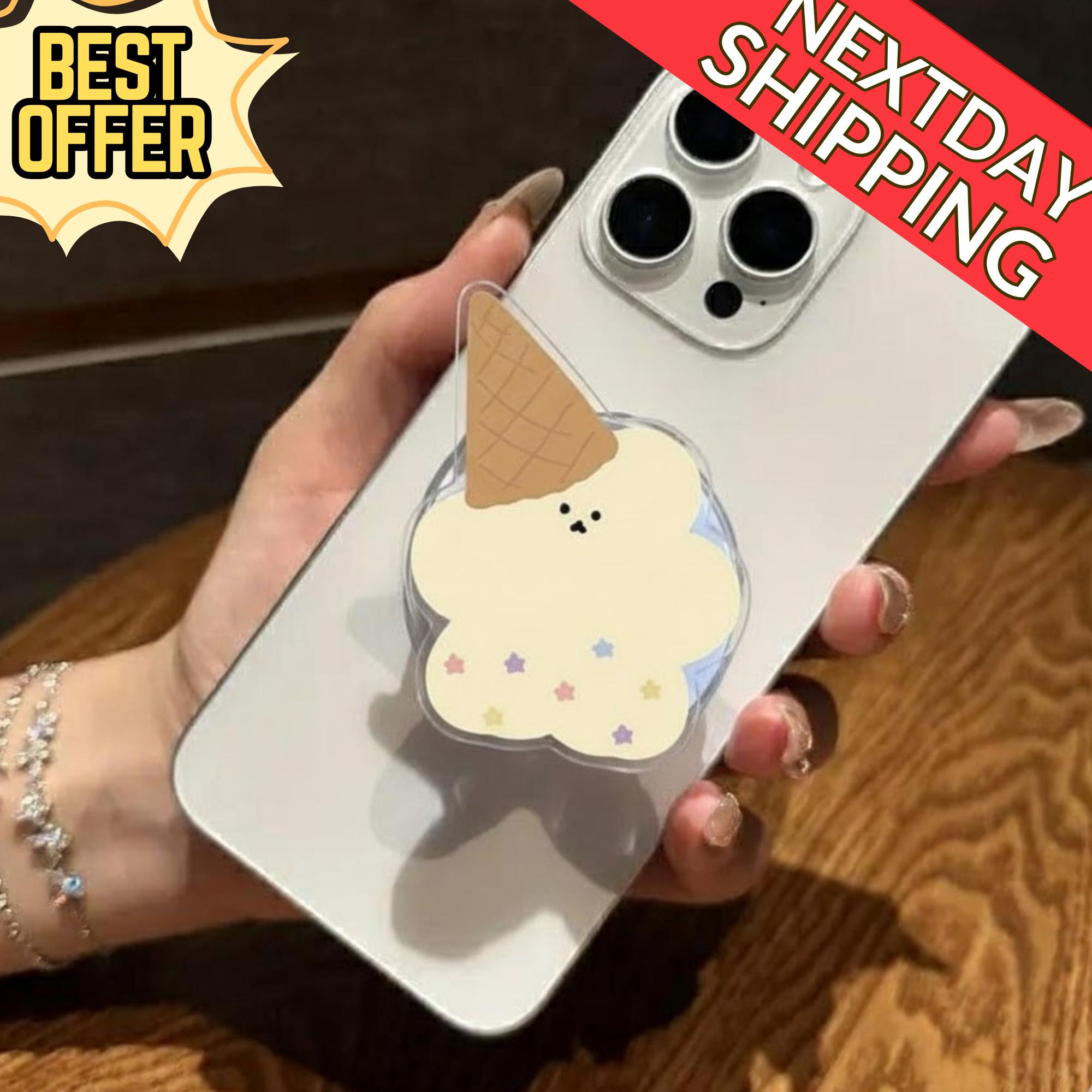 Kawaii Bear Ice Cream Cloud MagSafe Phone Grip – Cute Ice Cream Cloud Magnetic Phone Holder, Adorable Dessert GripTok for Sweet Tooth Lovers