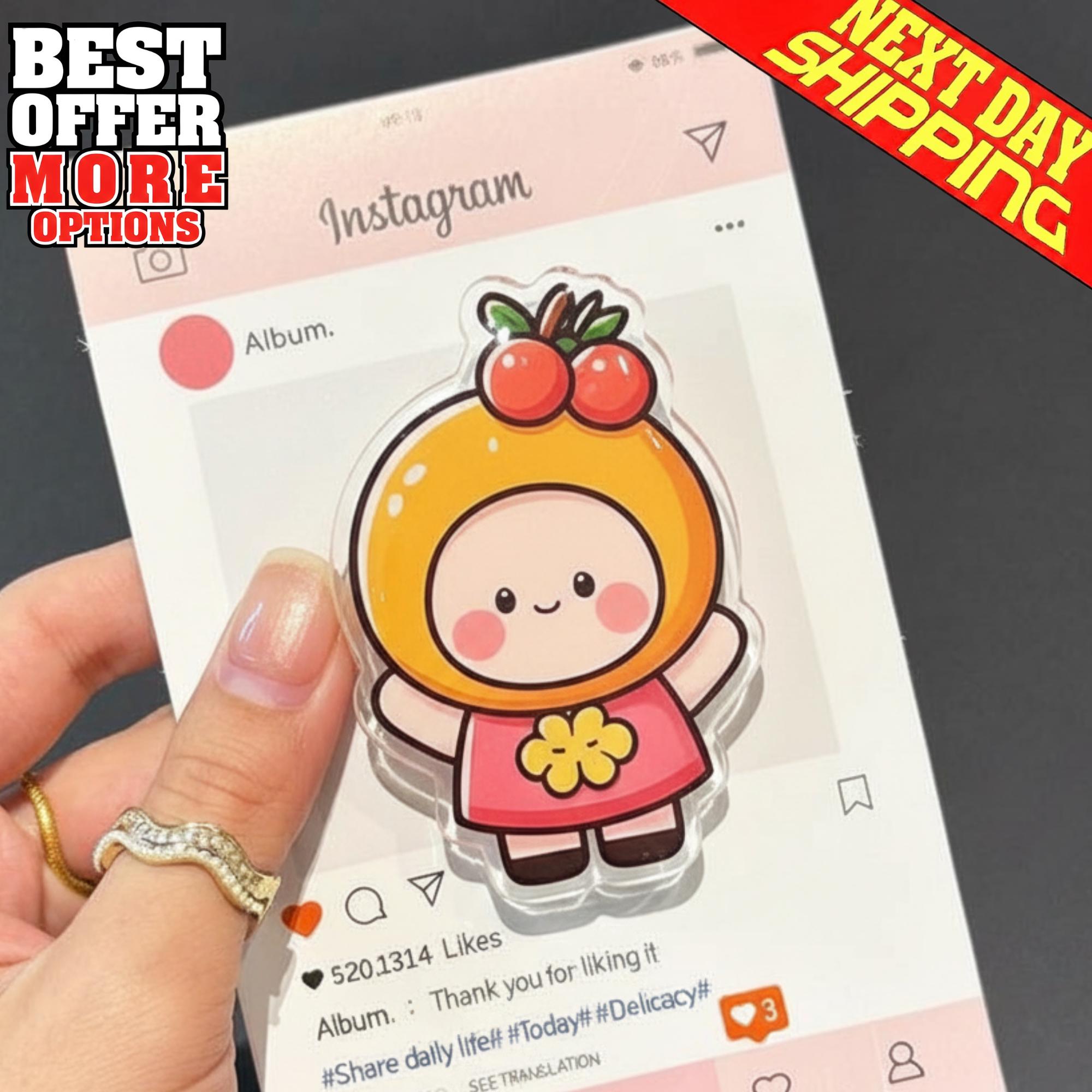 Kawaii Cherry Hood MagSafe Phone Grip, Fruit Character Magnetic Phone Stand, Gift for Friends or Lovers