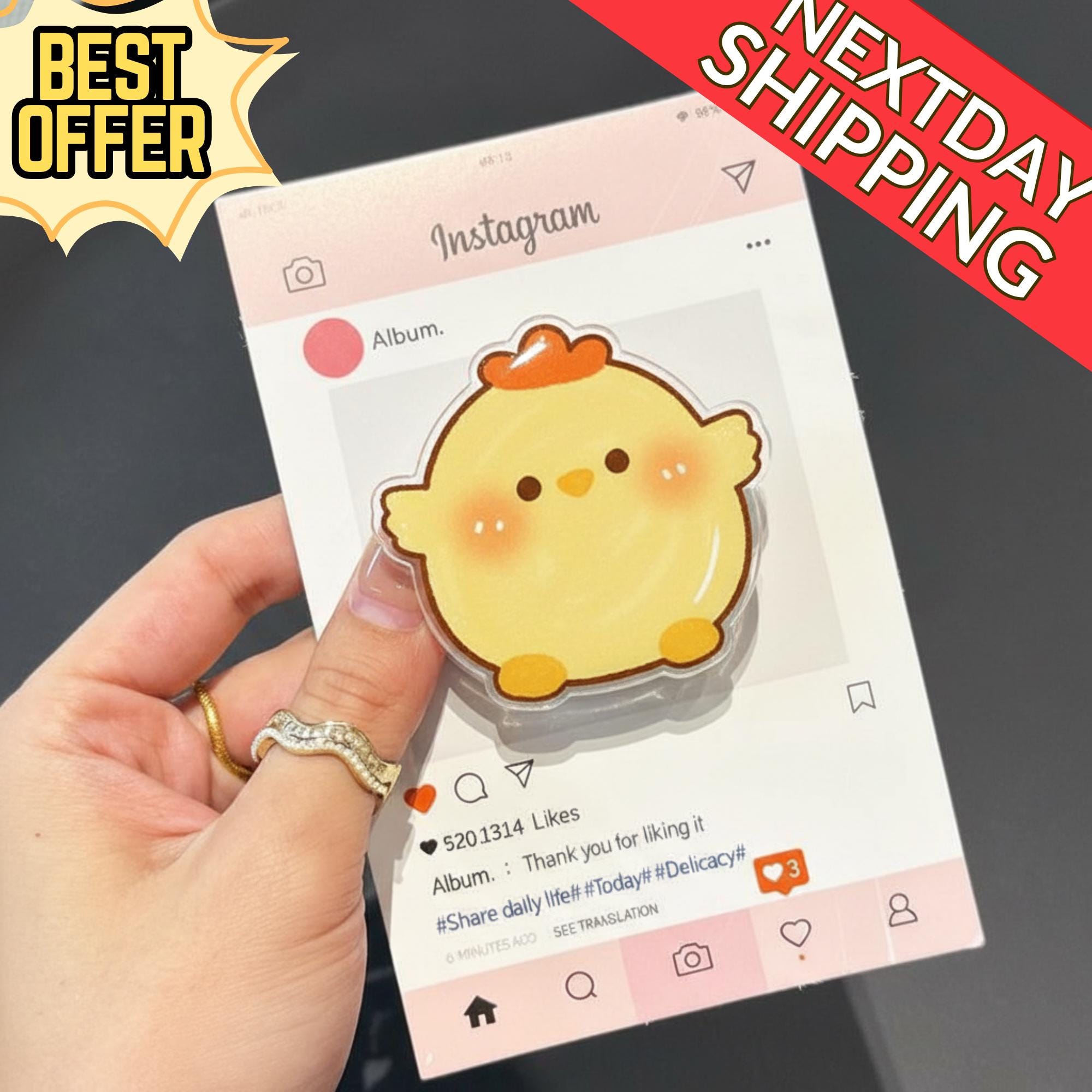 Kawaii Chick Magnetic Phone Grip, Cute Yellow Chick with Crown MagSafe Phone Stand, Accessories for Teens, Gift for Her, Cute Phone Stand