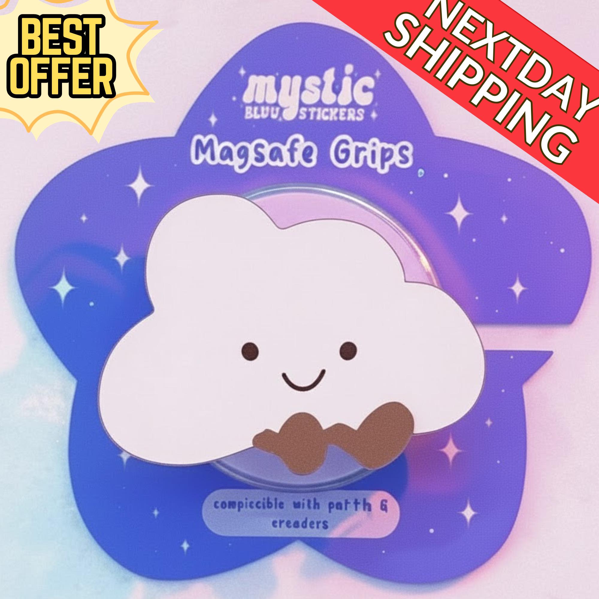 Kawaii Cloud MagSafe Phone Grip – Cute Cloud with Bowtie Magnetic Phone Holder, Fun Phone Stand for Cloud Lovers, Cute Gifts for Your Lovers