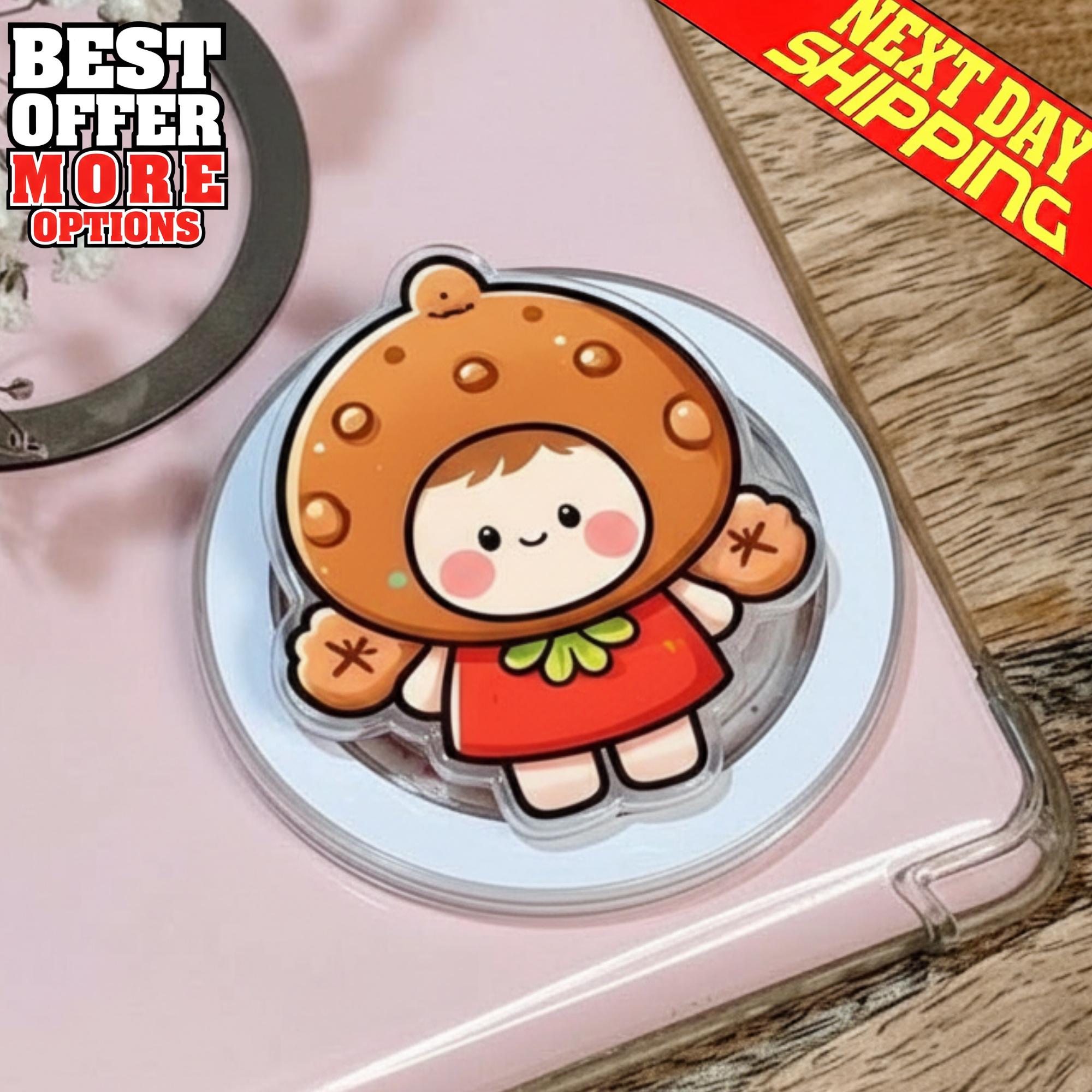 Kawaii Cookie Hood MagSafe Phone Grip, Funny Pastry Character Phone Stand, Gift for Kawaii & Food Lovers