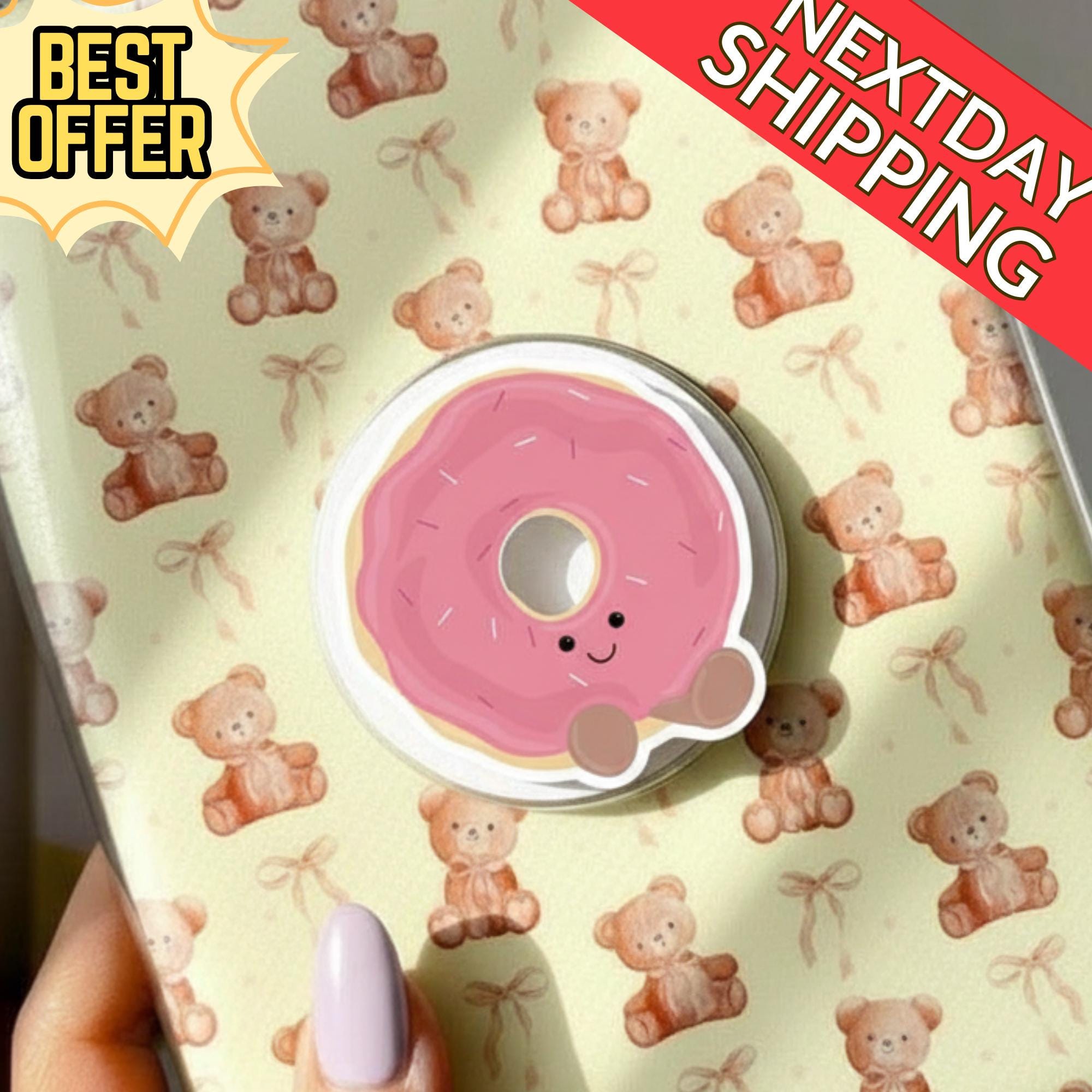 Kawaii Donut Magnetic Phone Stand, Cute Pink Donut Magsafe Phone Grip, Fun Donut Phone Holder, Sweet Gift for Teens & Kids