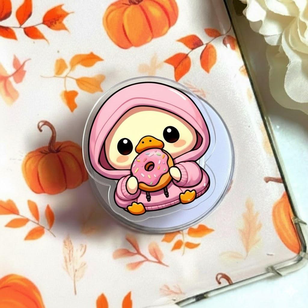 Kawaii Duck Donut MagSafe Phone Grip, Cute Animal Popgrip, Funny Food Phone Stand